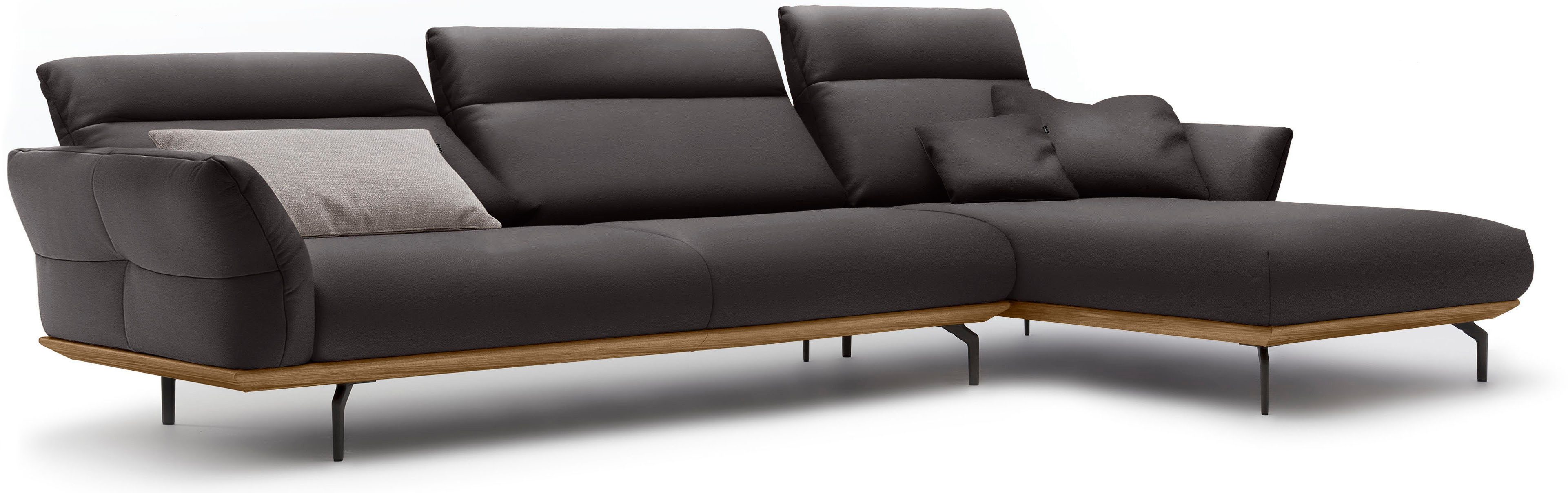 Creation BY ROLF BENZ Hoekbank CR.460 Sokkel in walnotenhout, onderstel in umbra grijs, breedte 338 cm
