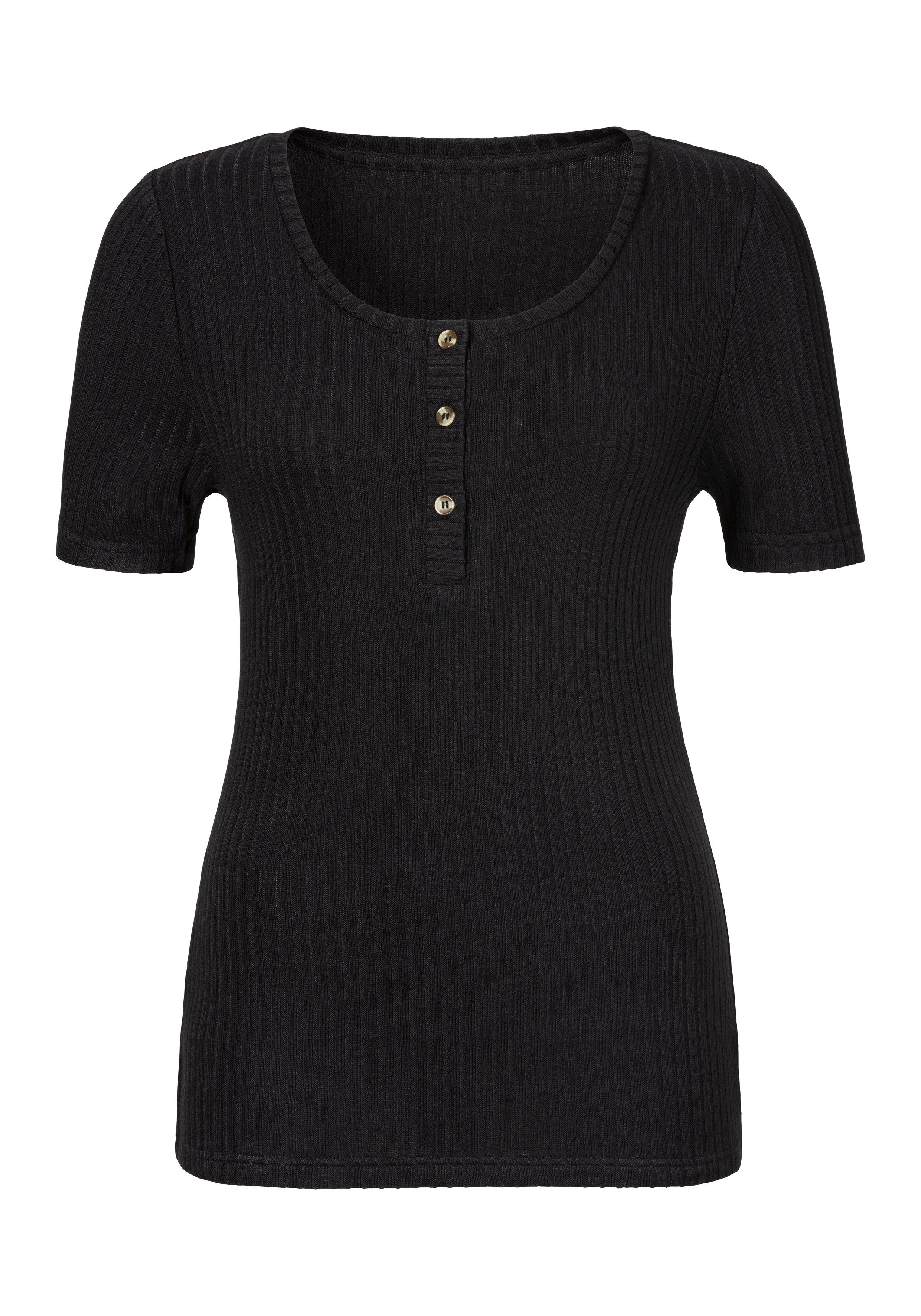 Lascana T-shirt Met korte knoopsluiting van zachte viscose-ribkwaliteit