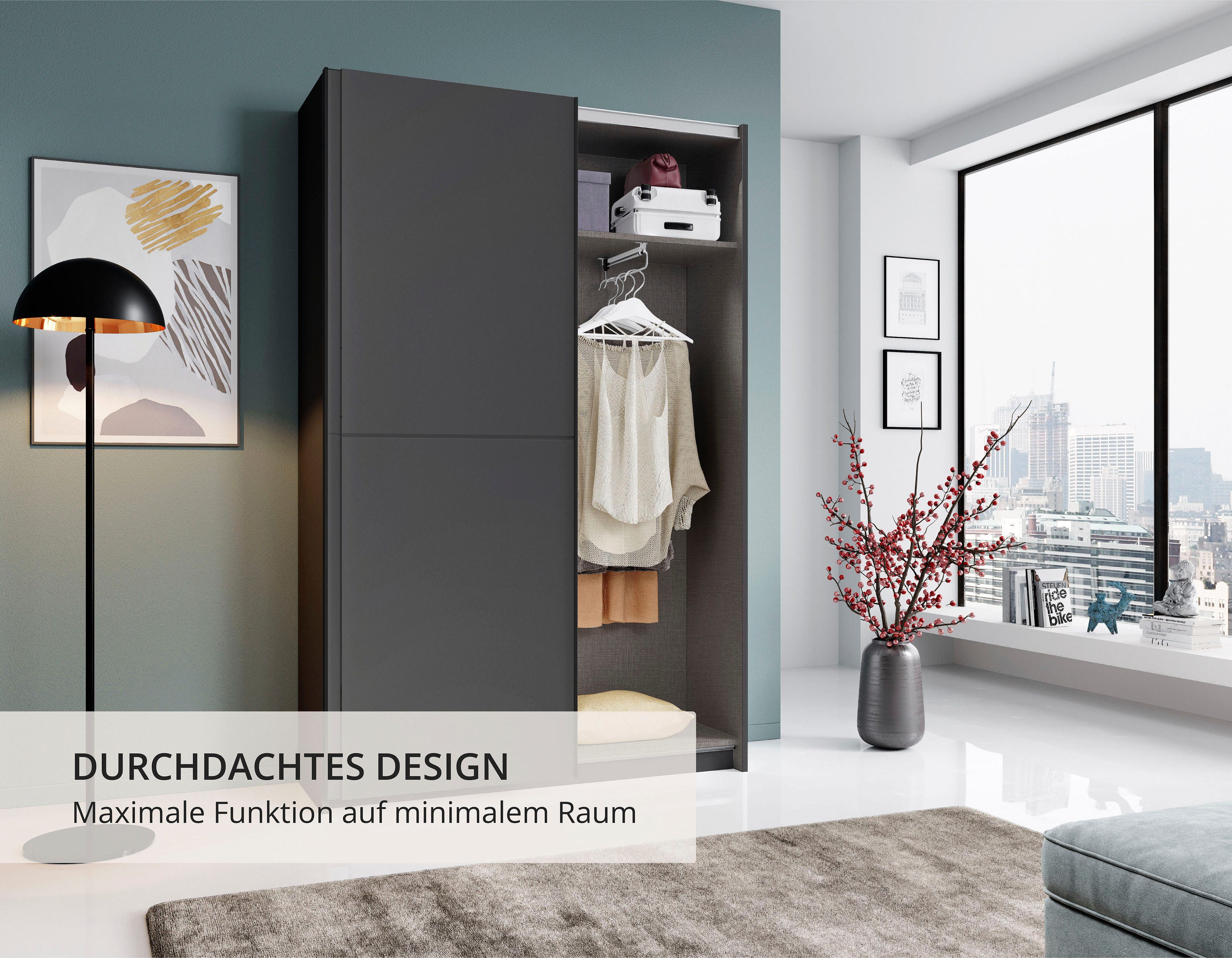Schlafkontor Schuifdeurkast Heimo/Fast kast kledingkast garderobe OTTO´s CHOICE weinig diepte, uitschuifbare kledingstang, garderobekast, 6 planken