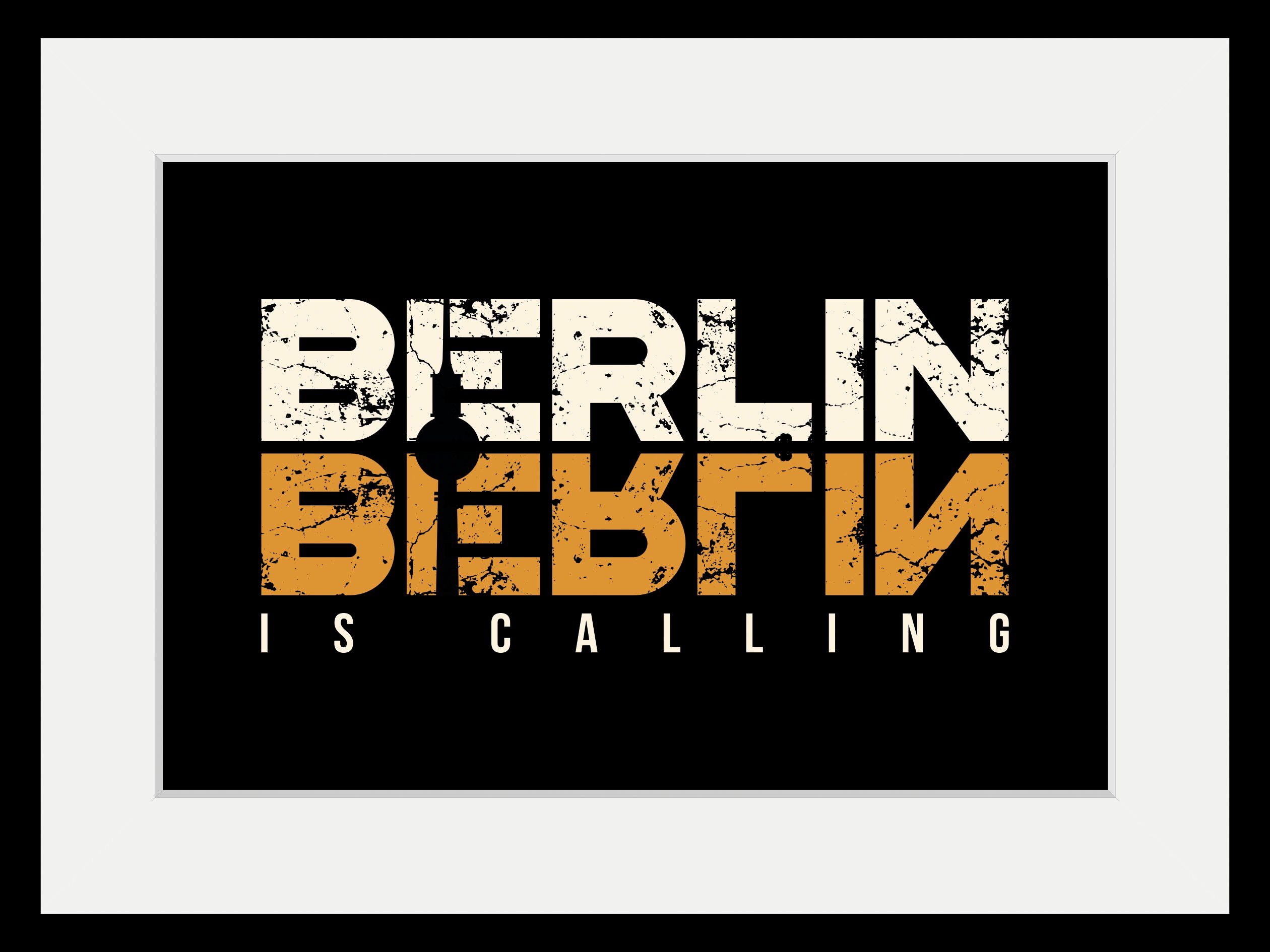 queence Wanddecoratie BERLIN IS CALLING HD premium posterdruk incl. houten lijst (1 stuk)