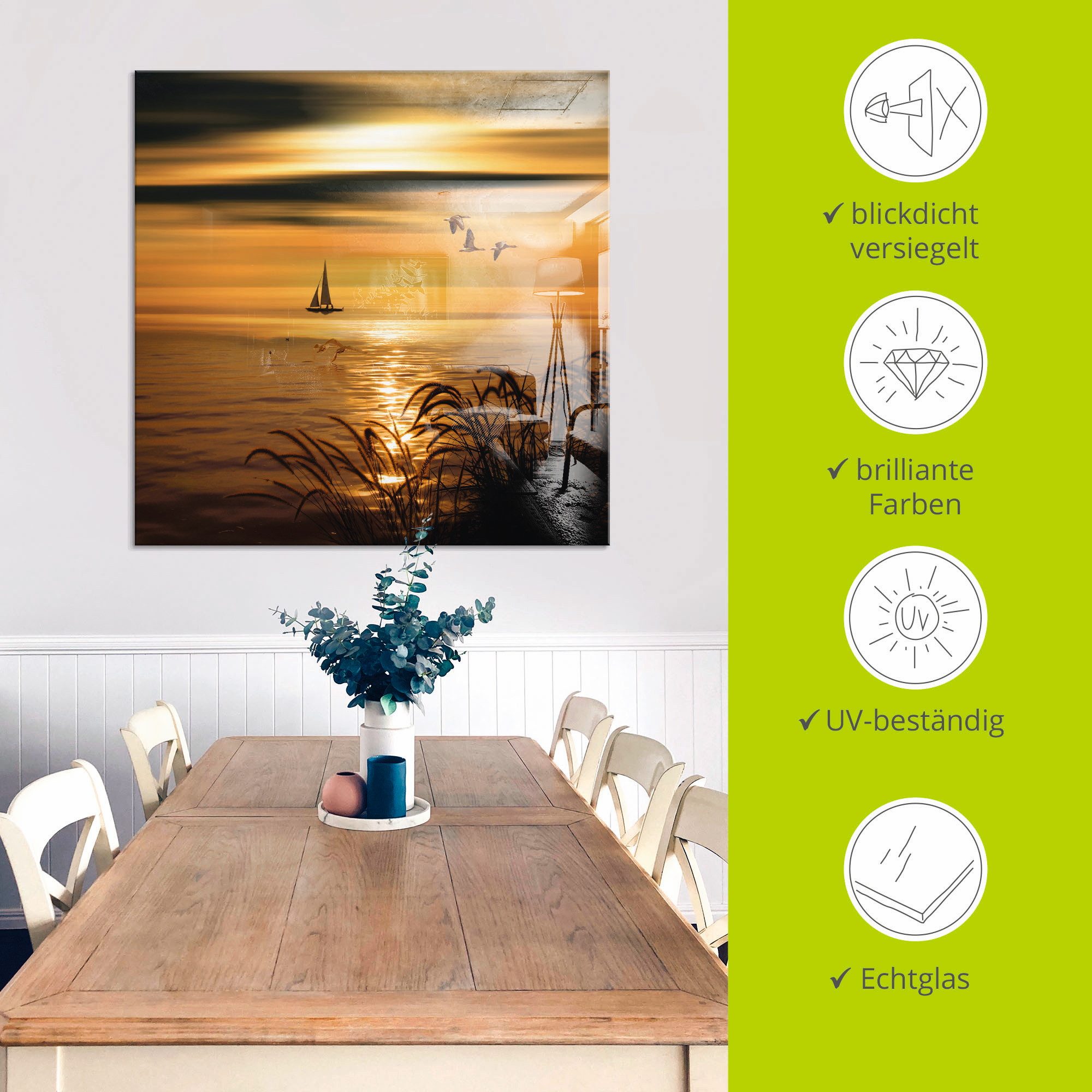 Artland Print op glas Gouden zee-impressies in verschillende maten