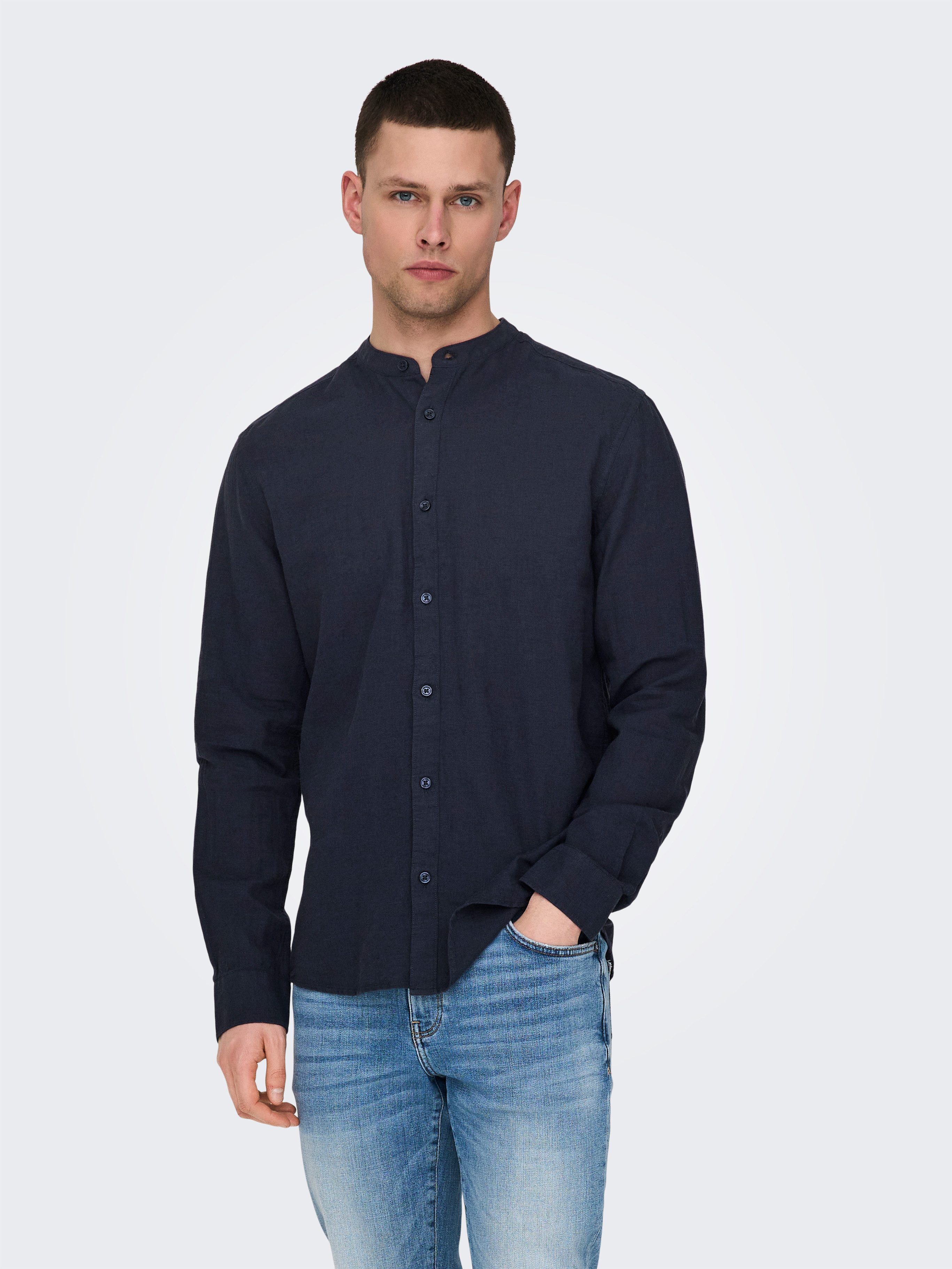 ONLY & SONS Overhemd met lange mouwen ONSCAIDEN LS SOLID LINEN MAO SHIRT NOOS