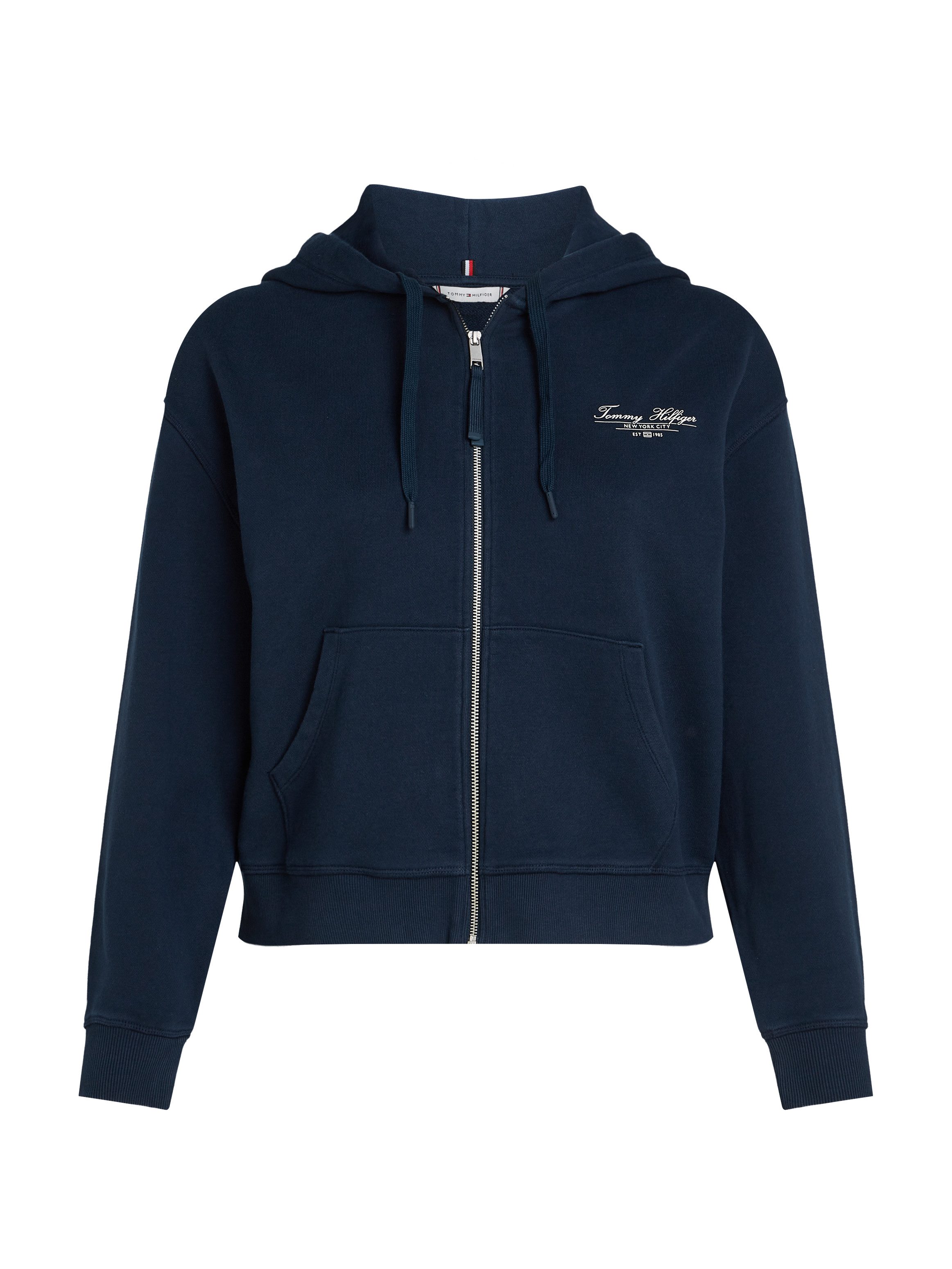 Tommy Hilfiger Curve Sweatvest CRV REG SCRIPT ZIP HOODIE in grote maten, capuchon, rits, logo-opdruk