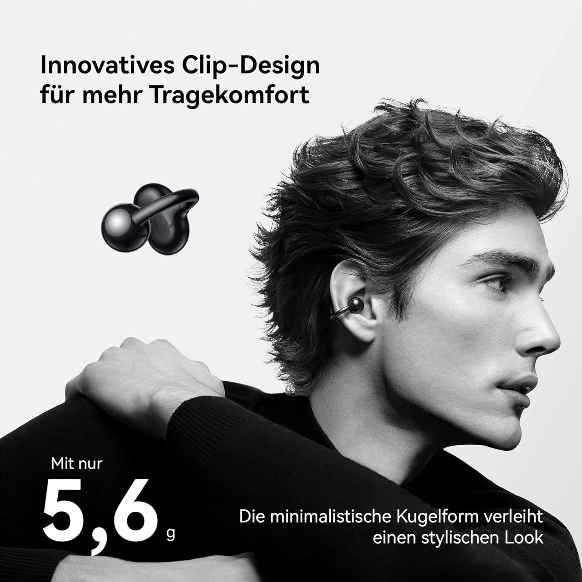Huawei Draadloze in-ear hoofdtelefoon FreeClip in een nieuw bolvormig ontwerp, bluetooth 5.3 en ruisonderdrukking