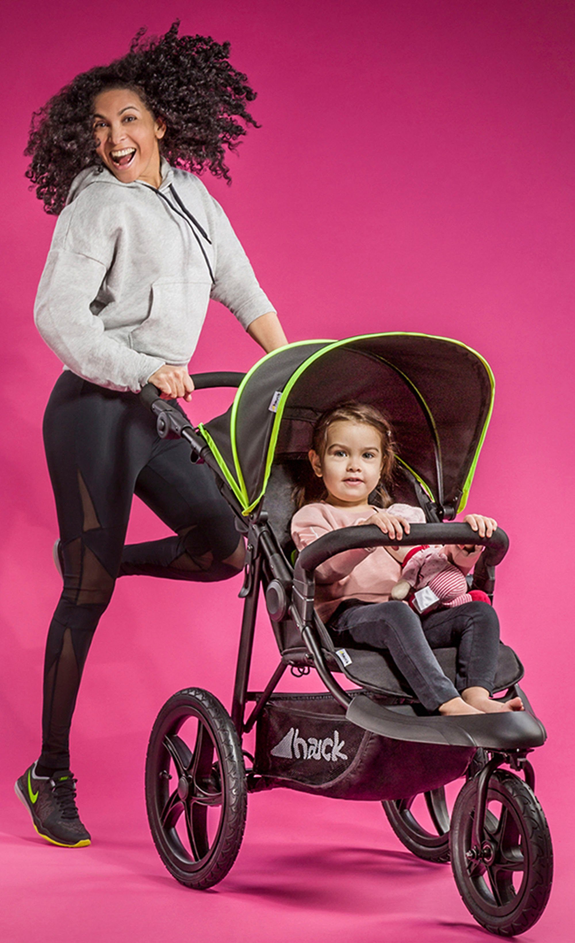 Hauck Kinderwagen met drie wielen Runner black/neon yellow met draaibaar en vergrendelbaar voorwiel