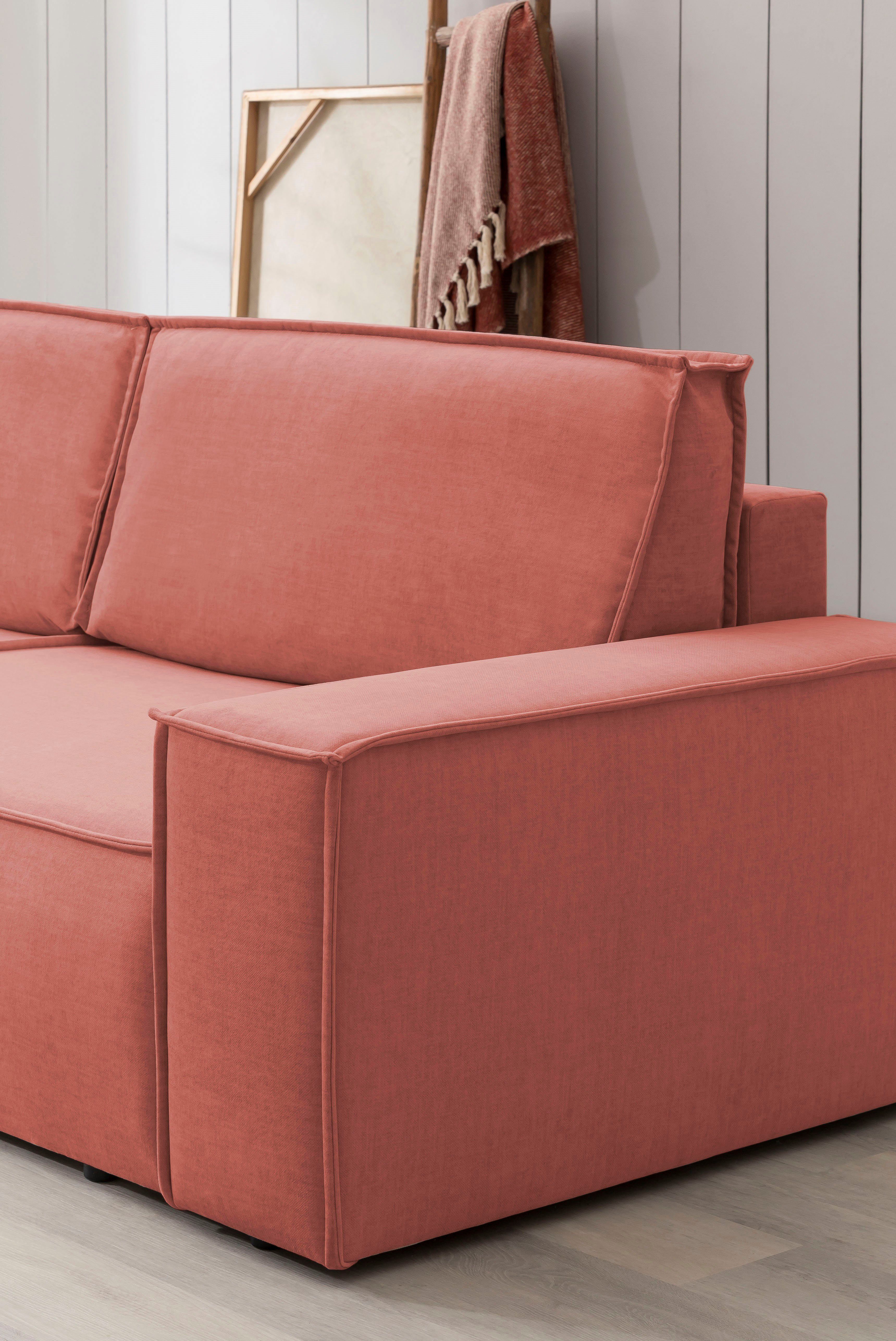Home affaire Zithoek SHERWOOD 329 cm, U-vorm, slaapbank, Slaapfunctie met bedkist (194x139 cm), cord, vintage, fluweel