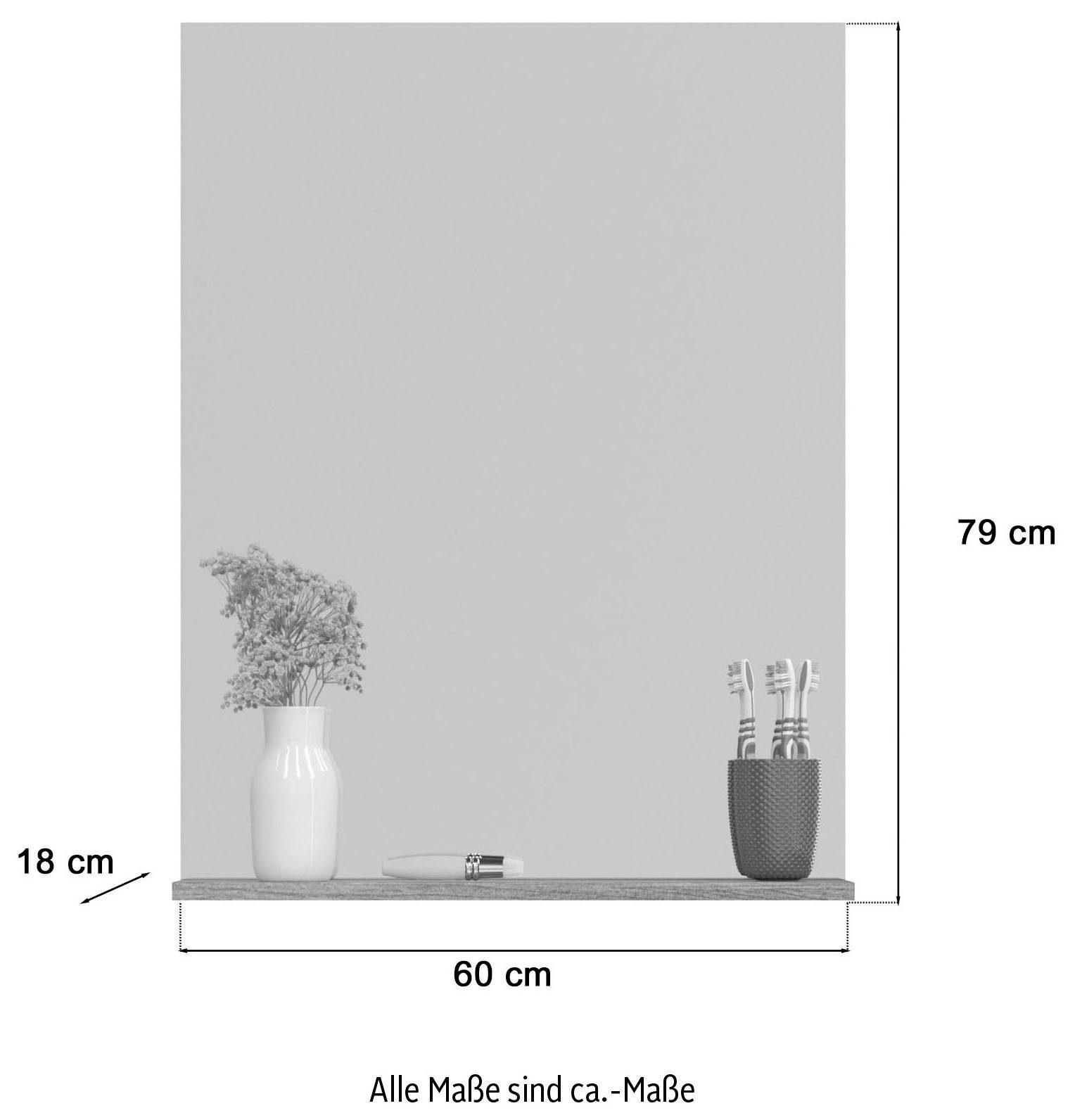 INOSIGN Badspiegel Siena, breedte 60 cm, 1 legplank, hoogwaardig spiegelglas in verschillende kleuren verkrijgbaar, badkamermeubels, spiegel, badkamer