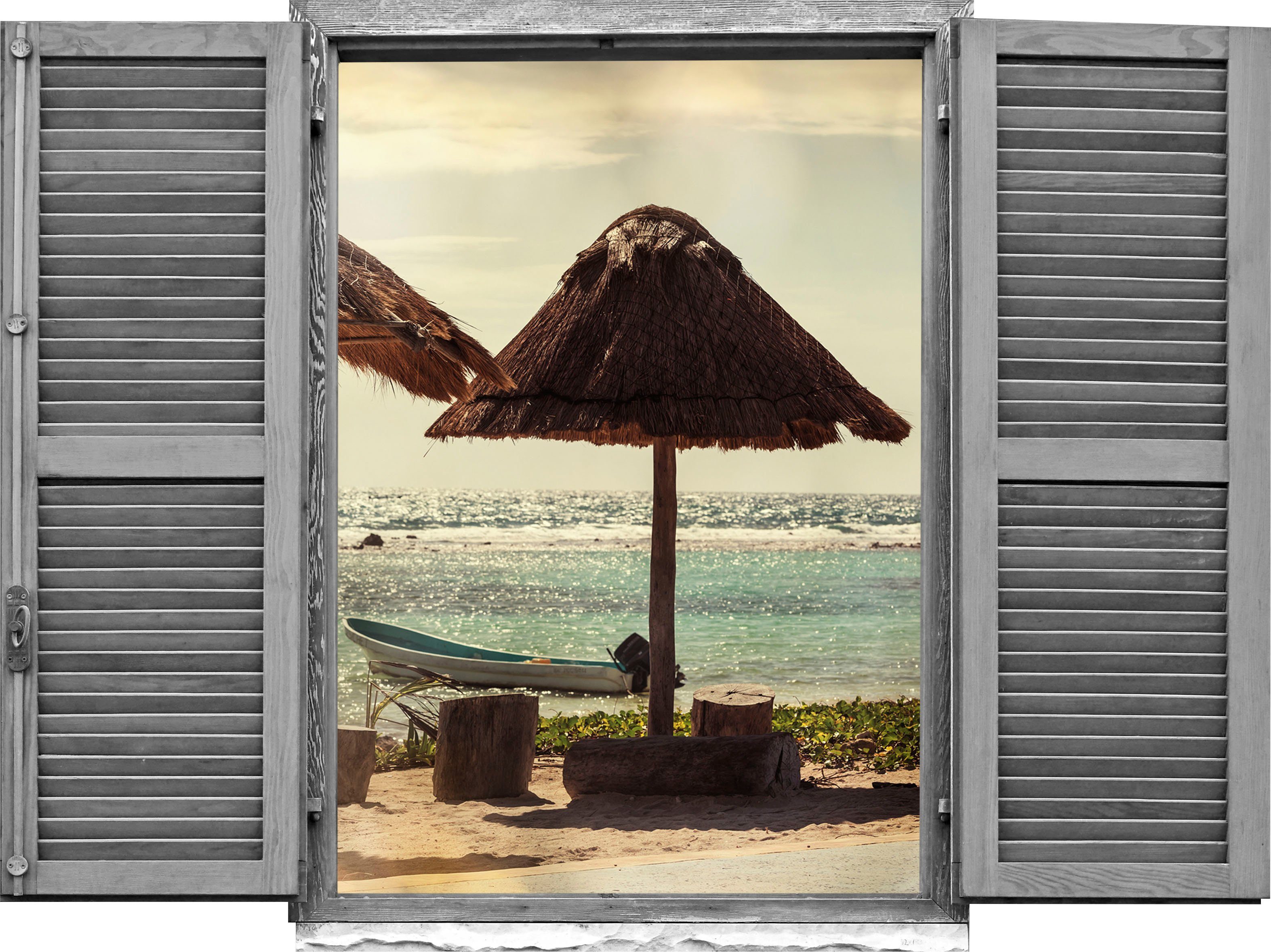 queence Wandfolie Palapa Muursticker, muurdecoratie, zelfklevend, 3D, raam (1 stuk) wandstickers multicolor