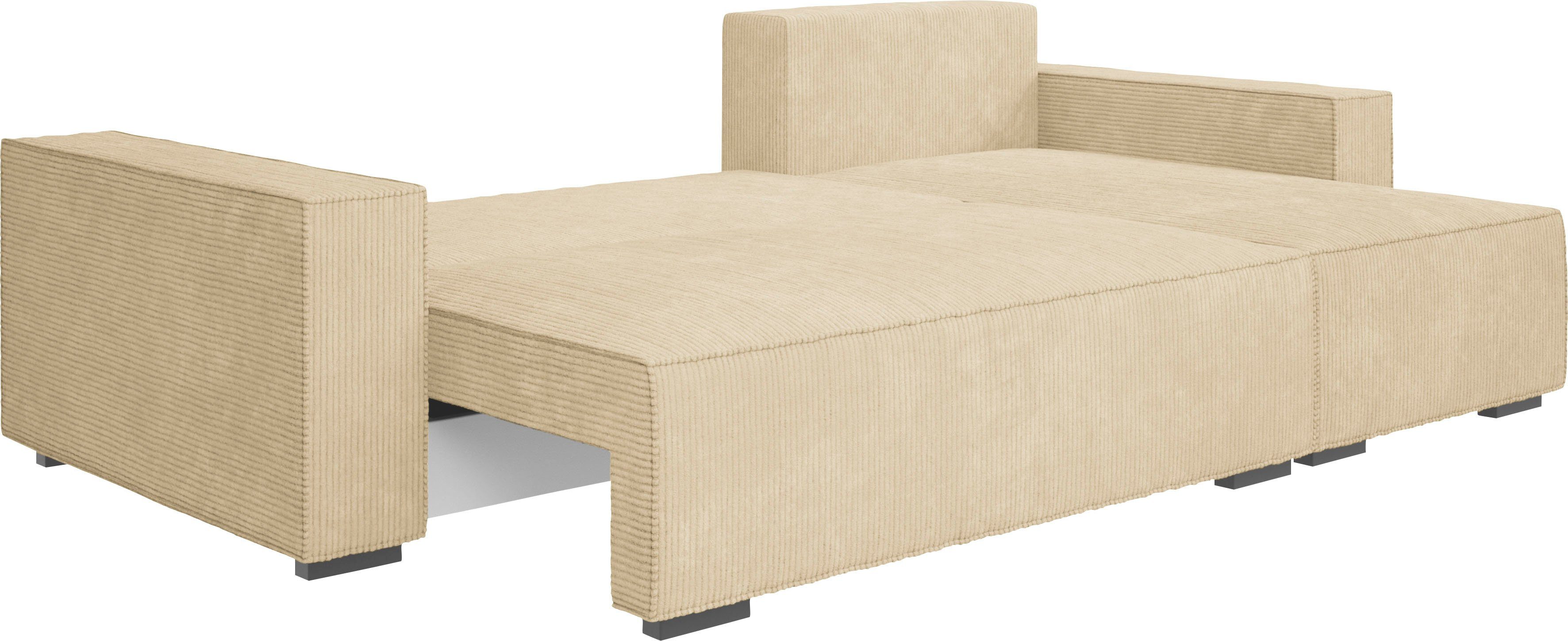 INOSIGN Hoekbank Winton ribfluwelen bank/slaapbank 253 cm Ribfluweel, omkeerbare recamiere, slaapfunctie (130/208 cm), bedbox