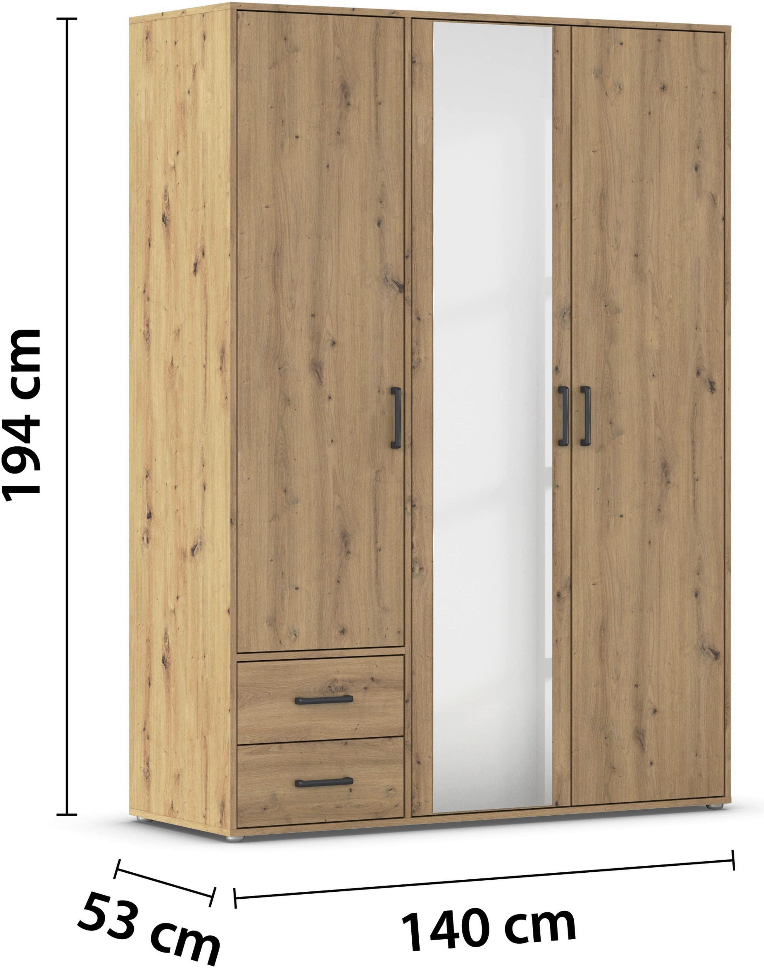 rauch Draaideurkast Voyager met moderne grepen in grijs-metallic, incl. laden en spiegel