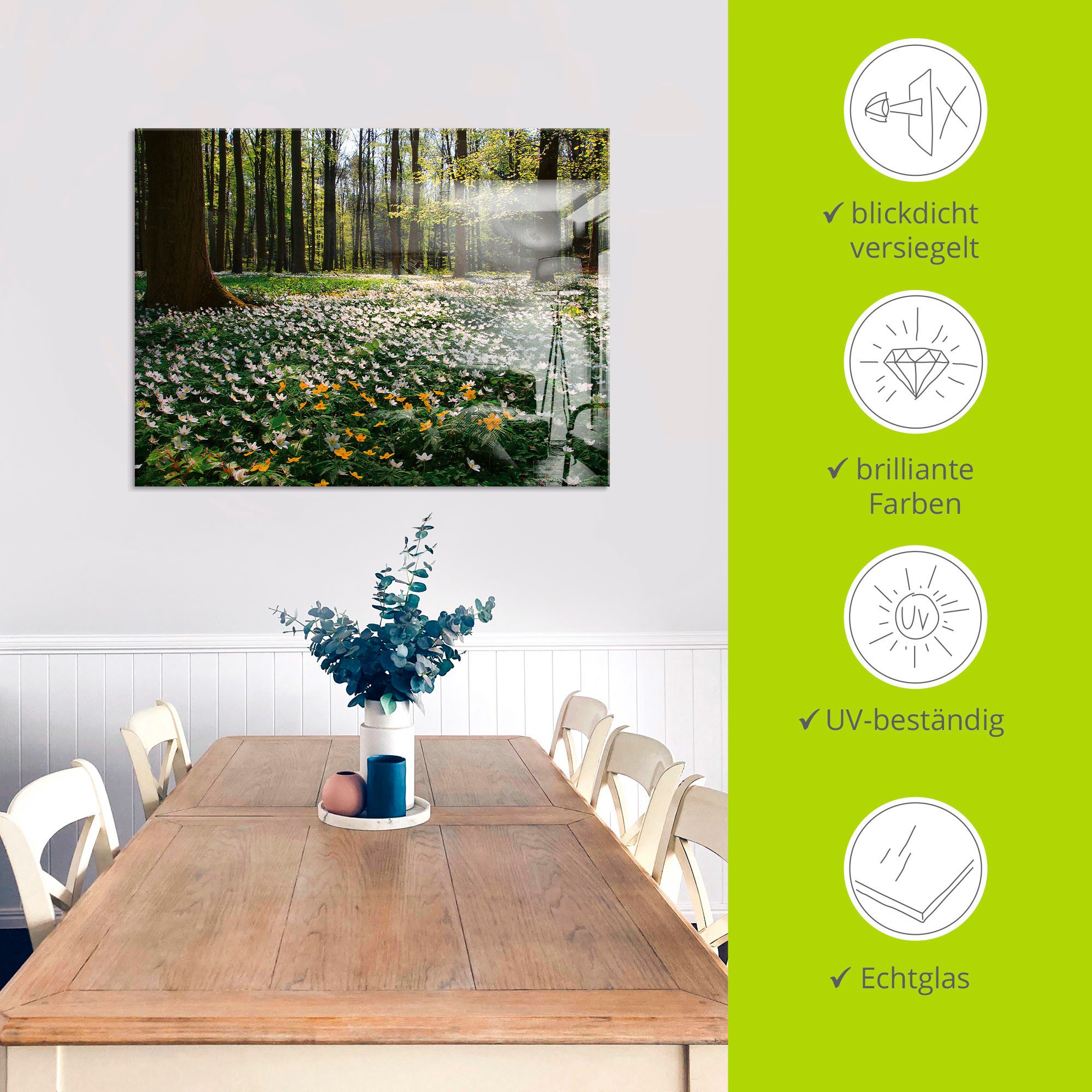 Artland Print op glas Lentebos bedekt met anemonen
