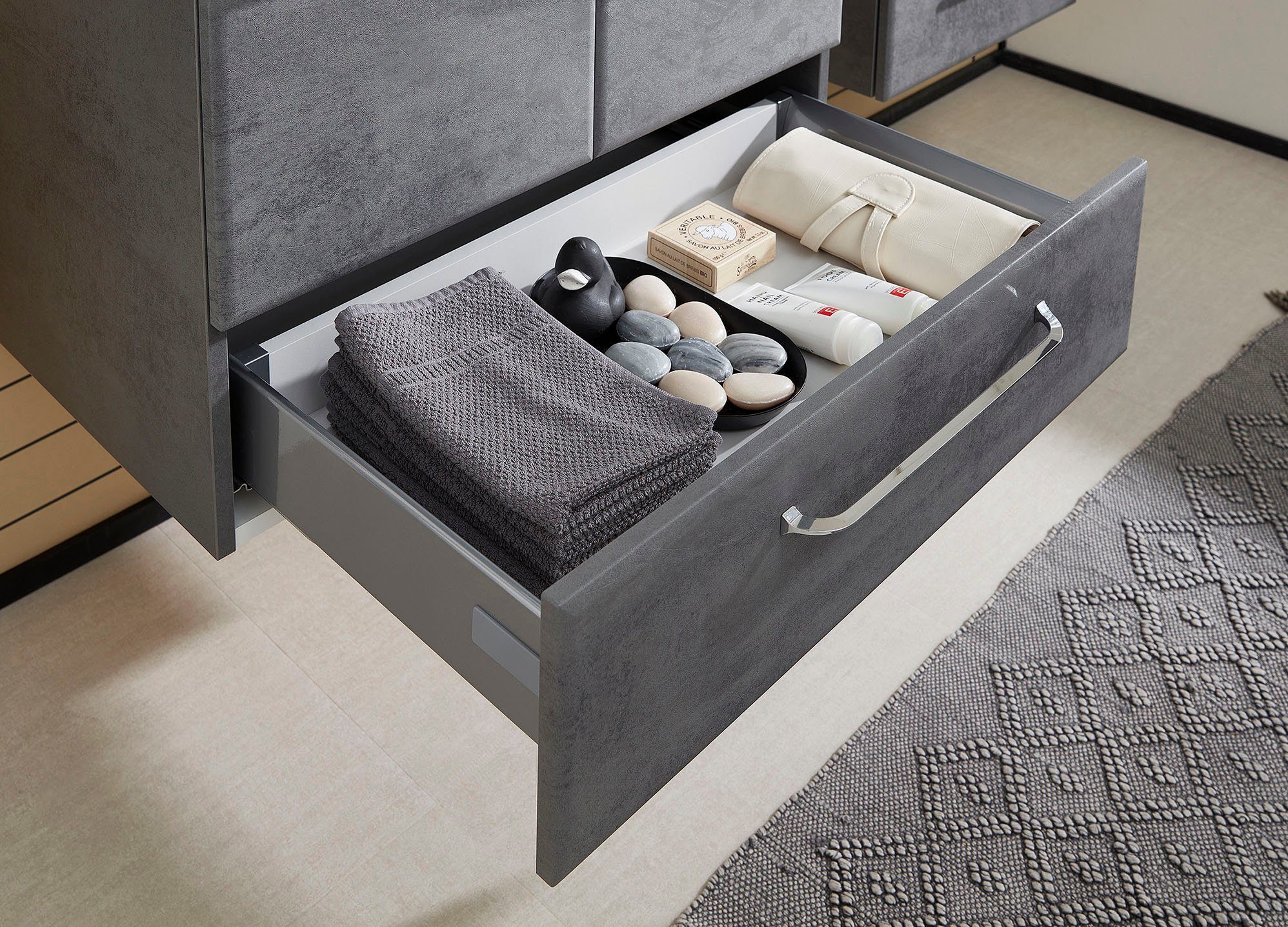 Saphir Badkamerserie Quickset 945 keramieken wastafelonderkast met onderkast, 75 cm breed Wastafelmeubel, 2 deuren, 1 lade, inclusief deurdemper, wastafelonderkast set (1 stuk)