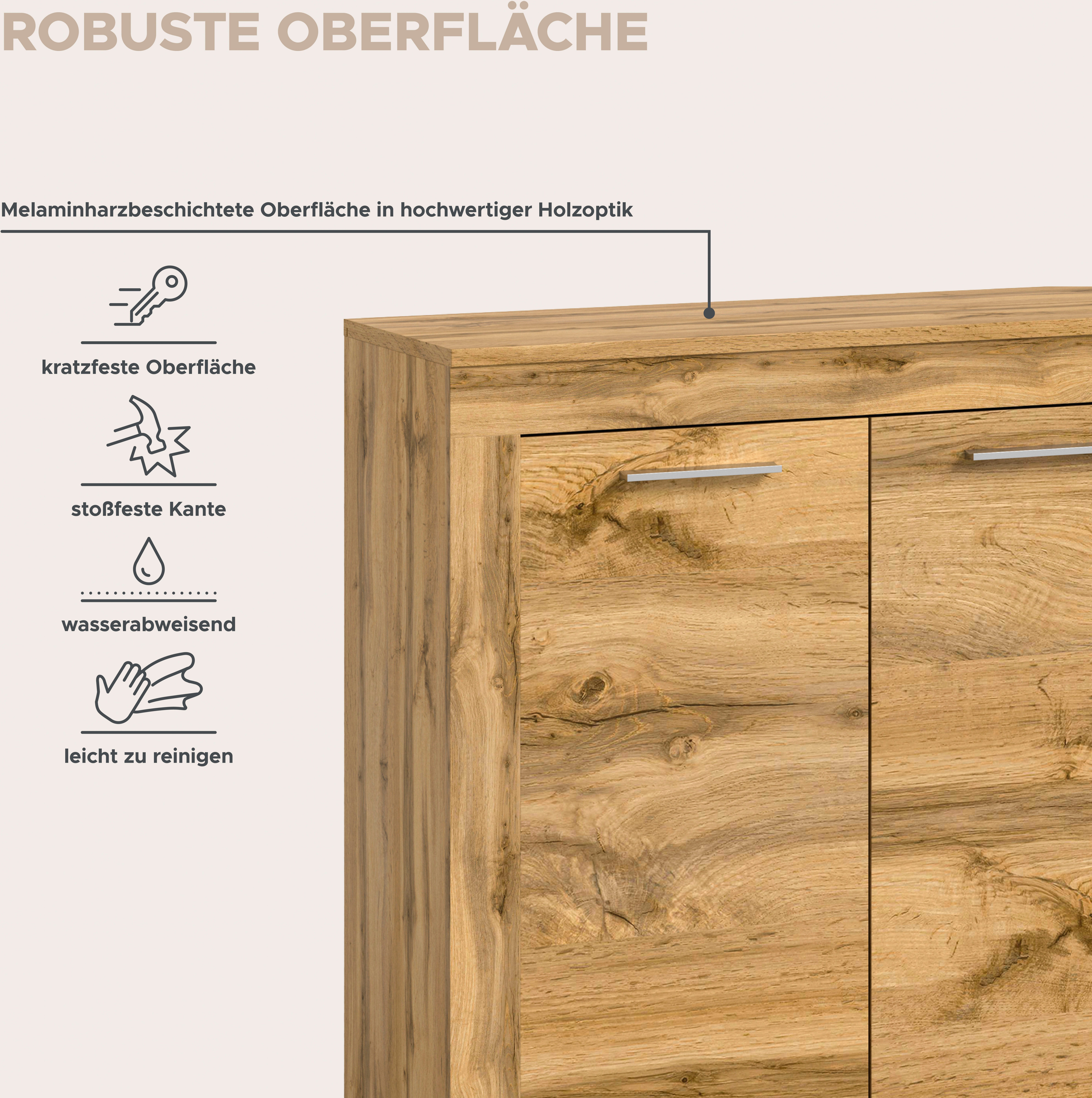 INOSIGN Highboard Aosta, Hoogte 88 cm, in verschillende kleuren met 2 deuren en 3 vakken, woonkamer, commode, kast