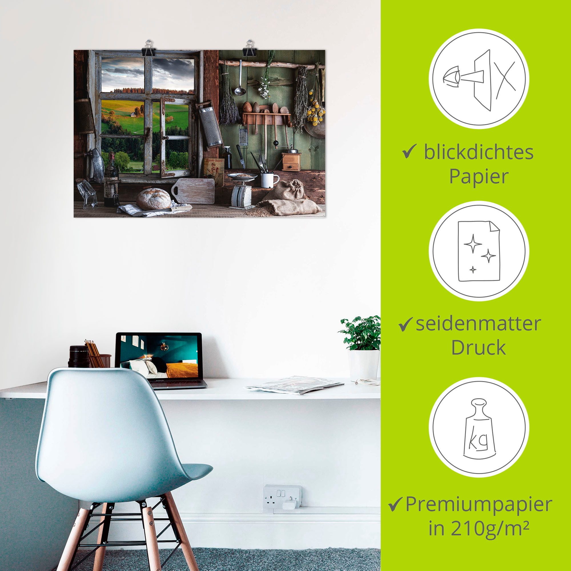 Artland Poster Rustieke boerenkeuken als artprint van aluminium, artprint op linnen, muursticker of poster in verschillende maten