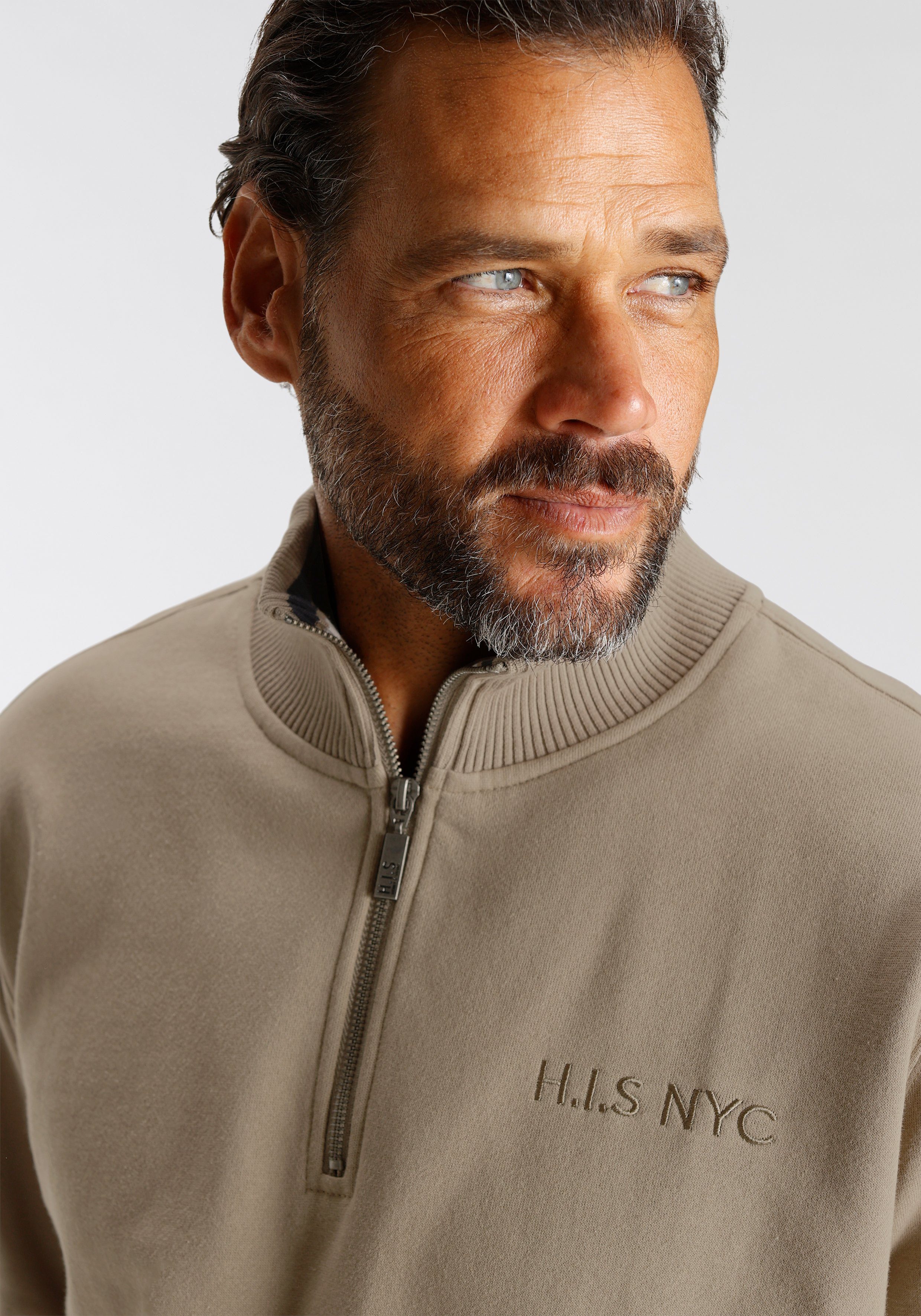 H.I.S Sweatshirt effen van rekbare sweatstof met logoborduring