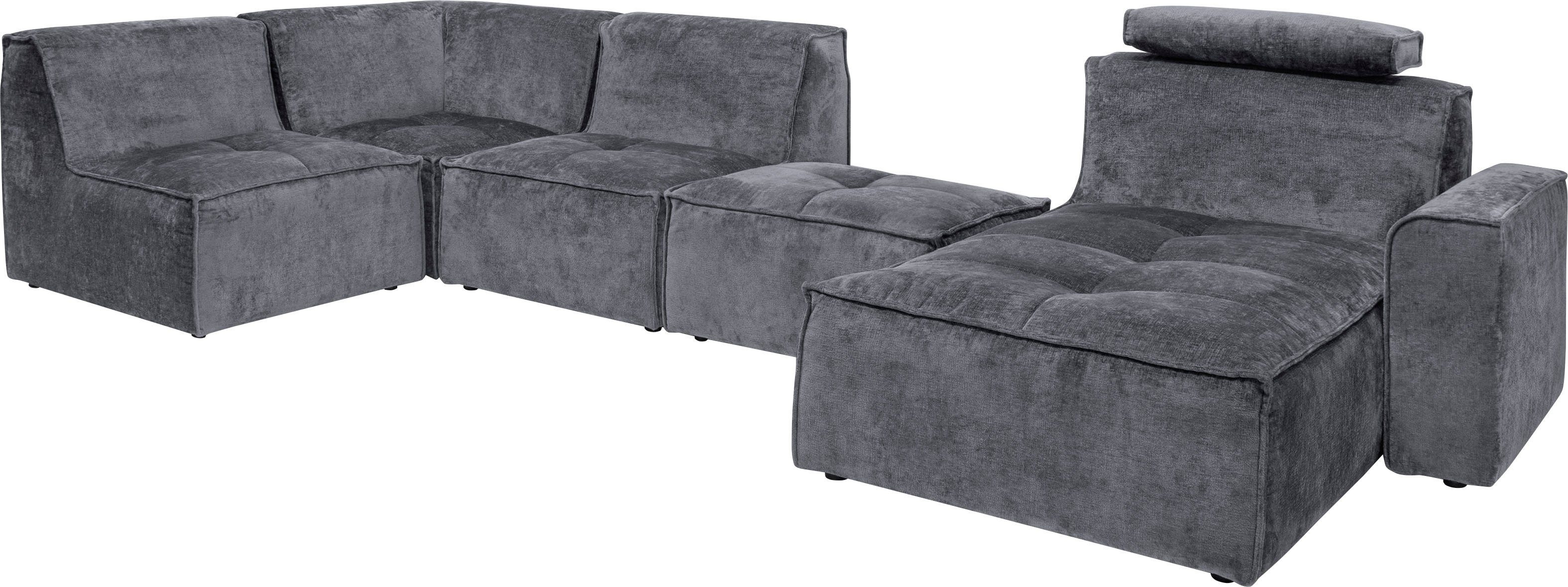 RAUM.ID Zithoek Monolid U-Vorm Afzonderlijke module voor combinatie op maat, bekleding in teddy-look (7-delig)