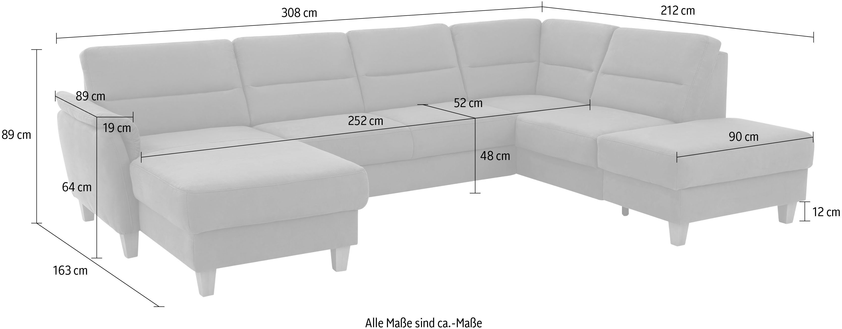 Home affaire Zithoek Palmera U-vorm, B: 308 cm optioneel bedfunctie & bedlade, veerkern