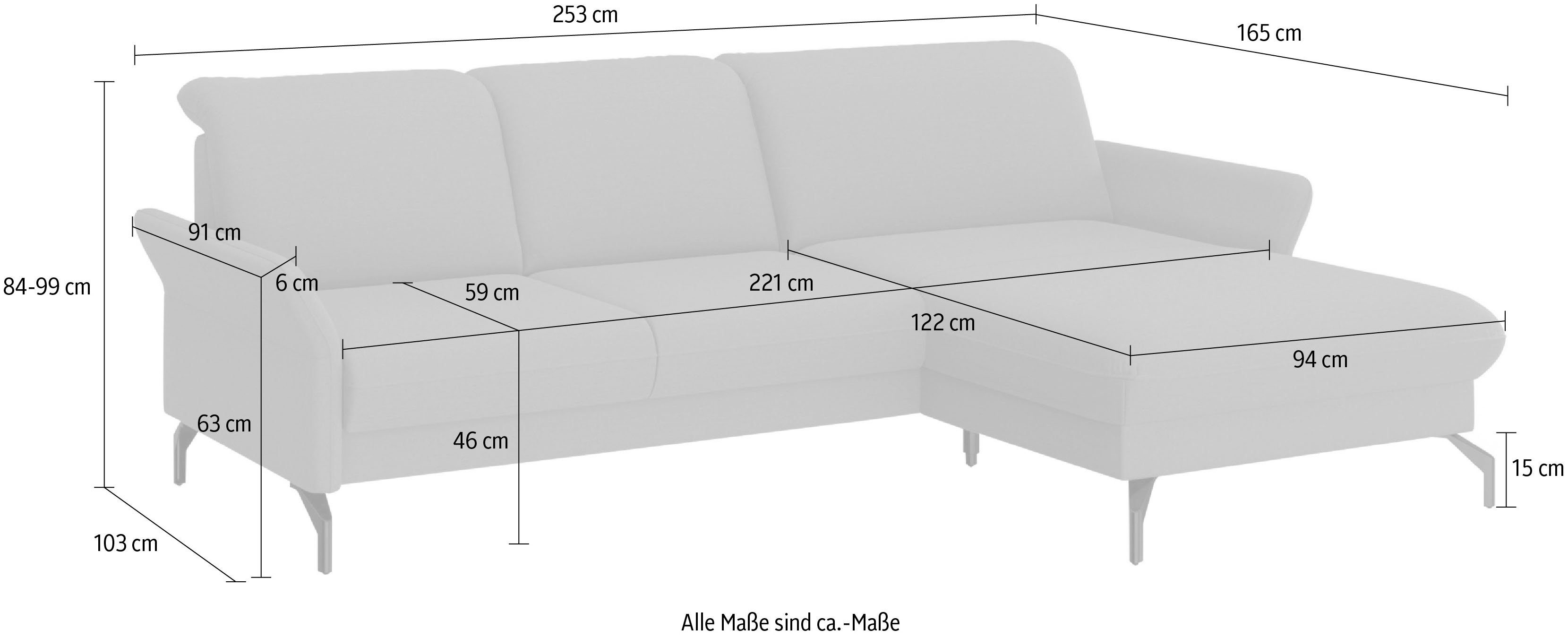 sit&more Hoekbank Fashion L-vorm naar keuze met verstelbare hoofdsteun, uittrekzitting, motorisch, nikkel poten