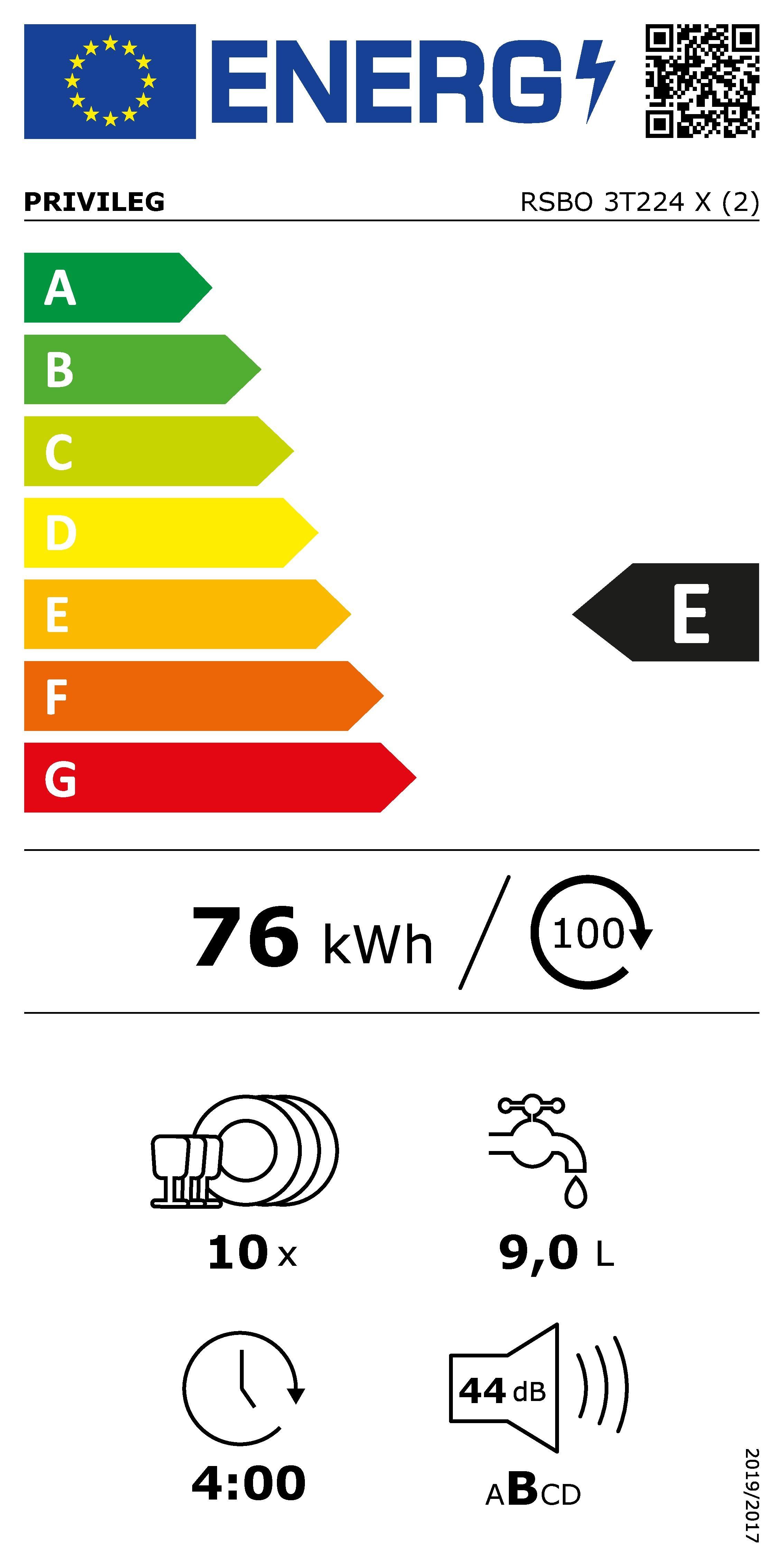 Privileg Deels integreerbare vaatwasser RSBO 3T224 X, 82 cm x 44,8 cm