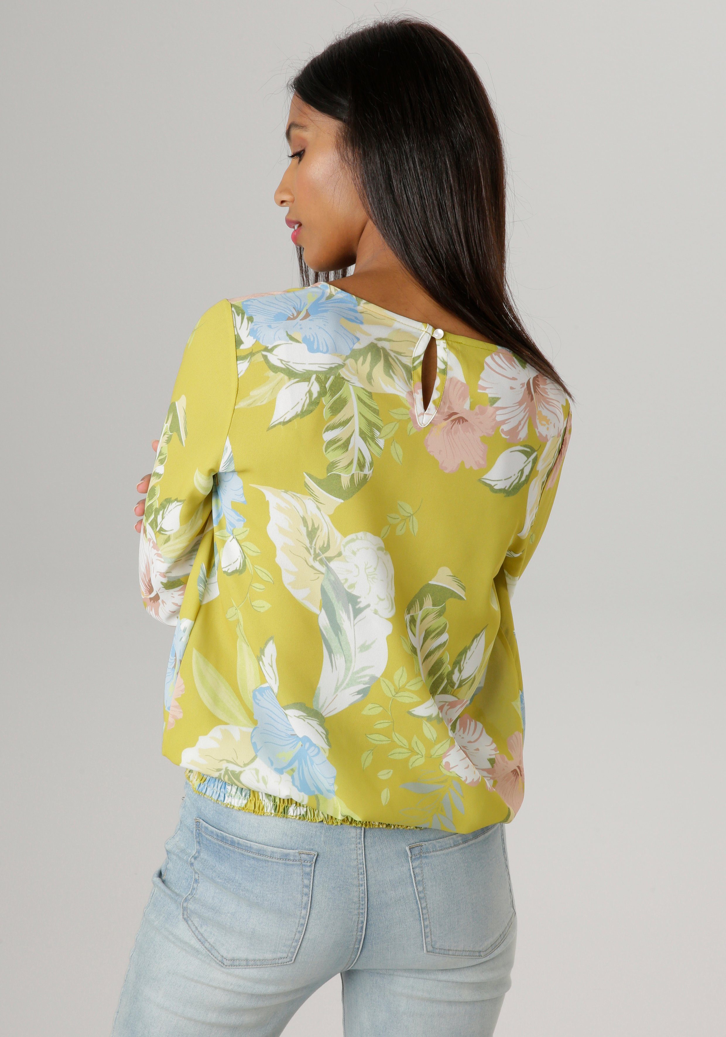 Aniston SELECTED Blouse zonder sluiting met groot bladeren- en bloemenprint