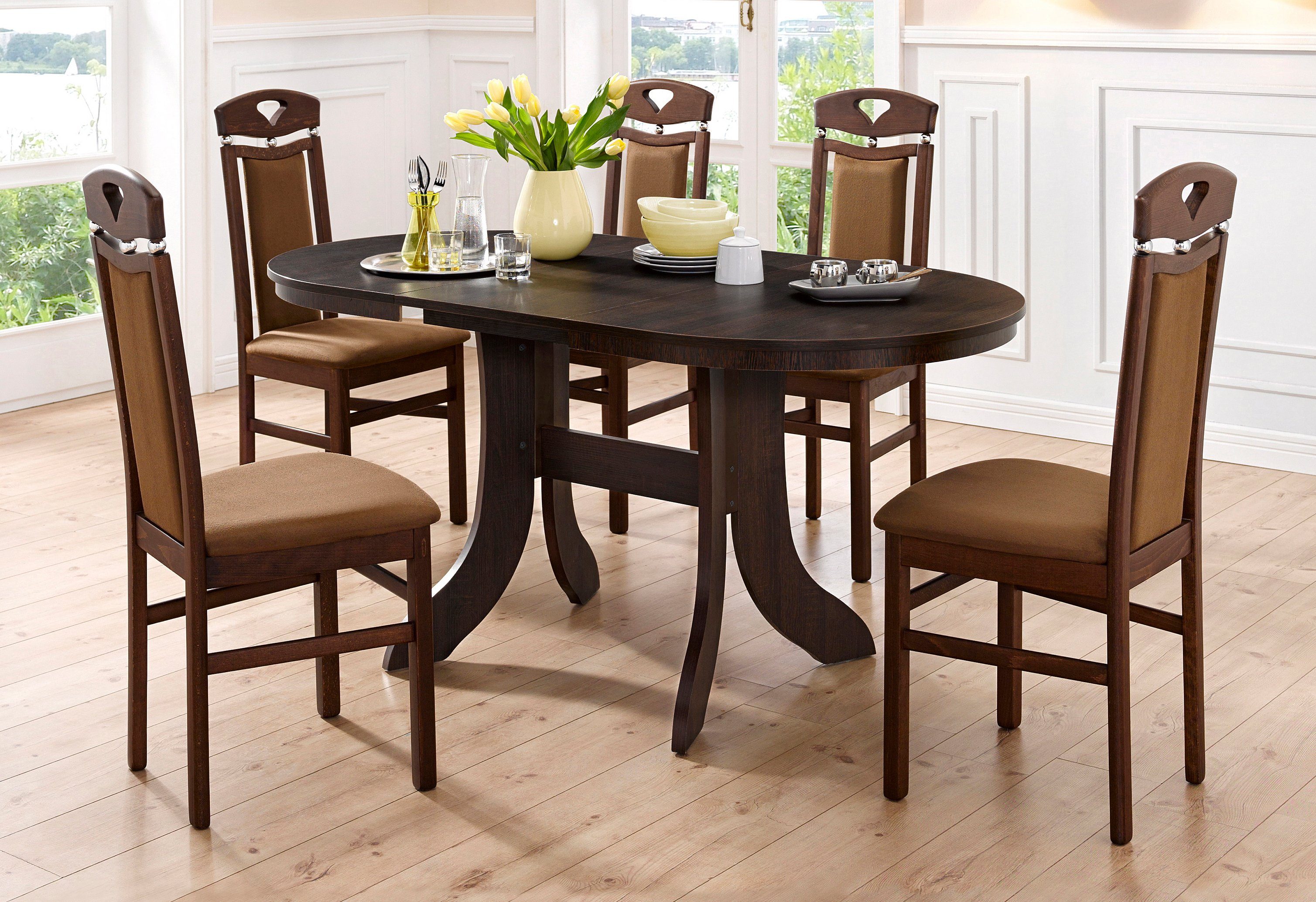 Home affaire Eetkamerstoel Berta keukenstoel Bekleding van microvezel, frame van massief beukenhout (set, 2 stuks)