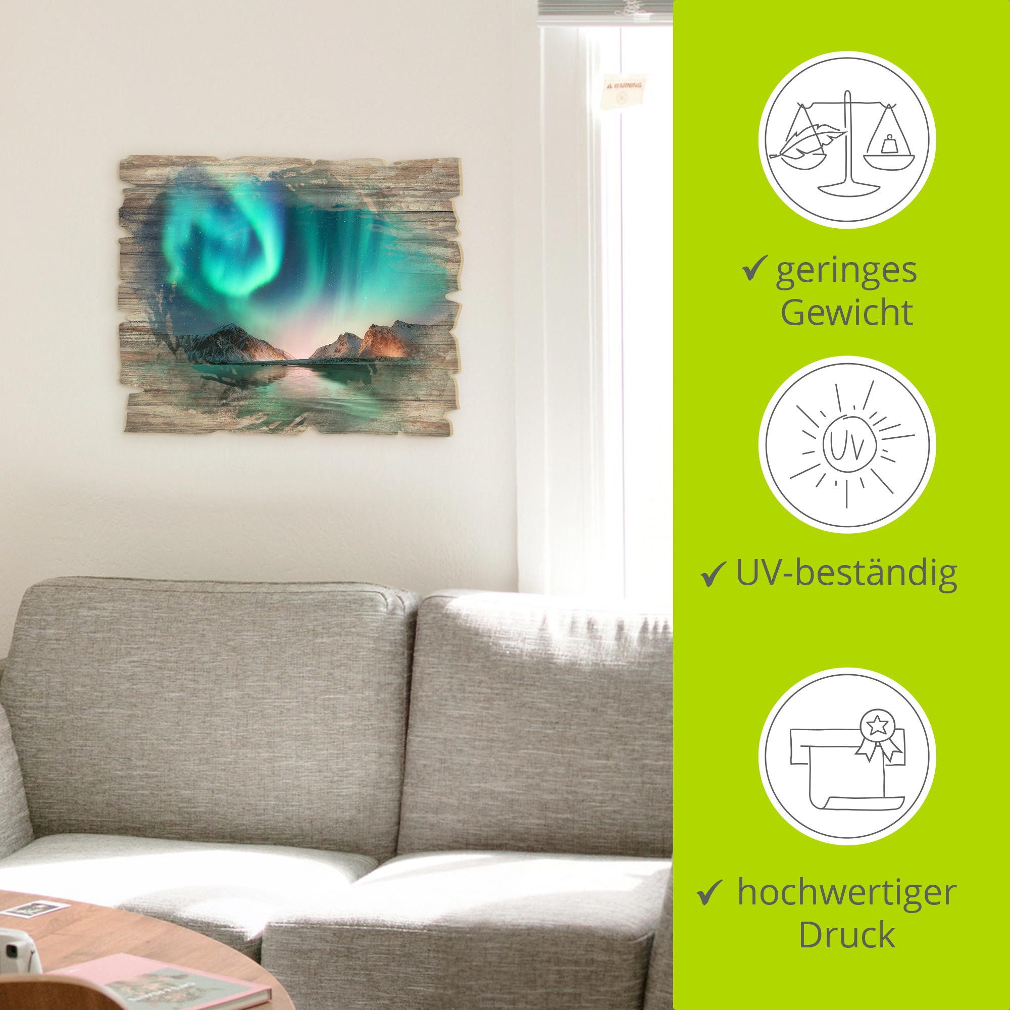 Artland Artprint op hout Auroraborialis - noordelijk Poollicht