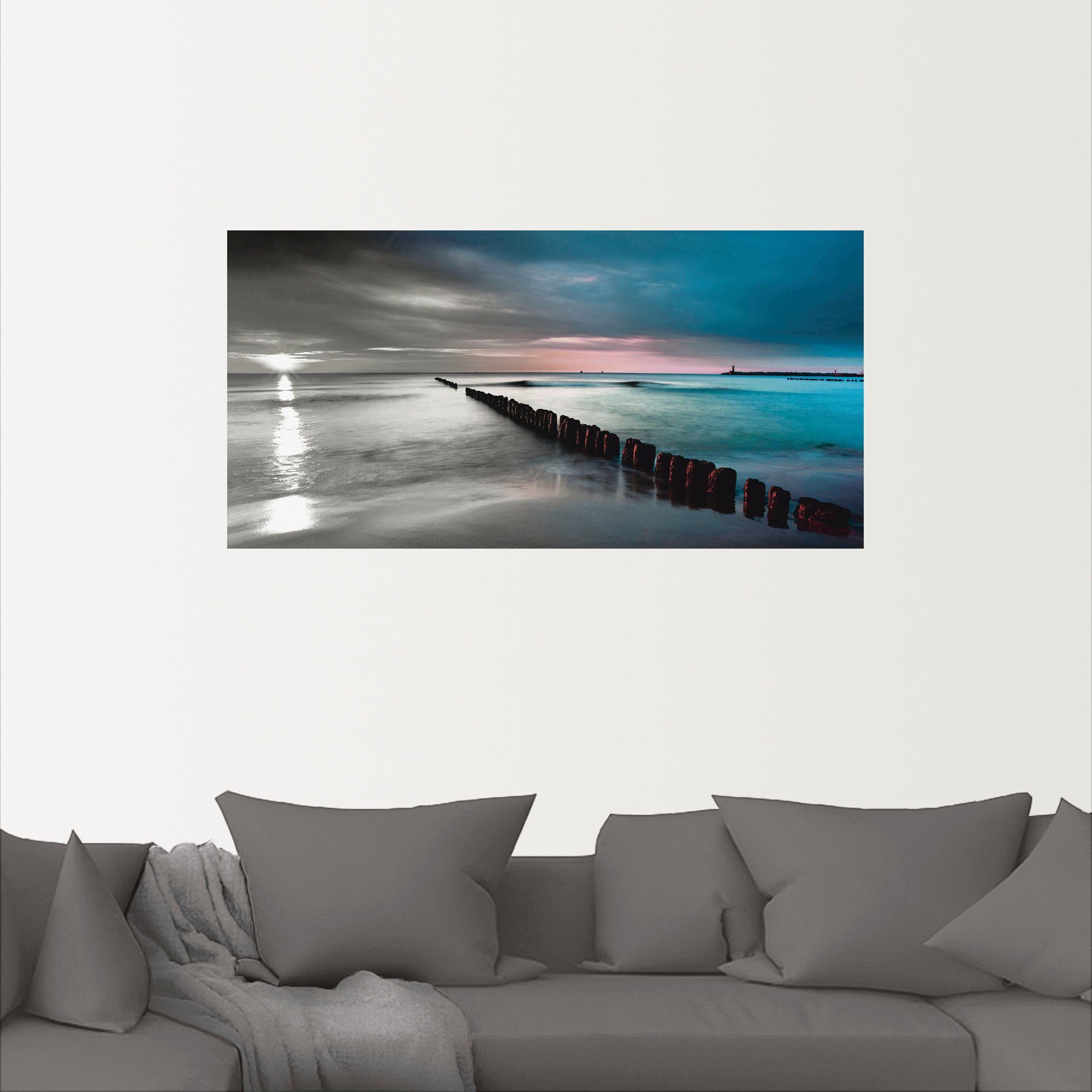 Artland Artprint Oostzee met zonsopkomst z/w als artprint op linnen, muursticker in verschillende maten