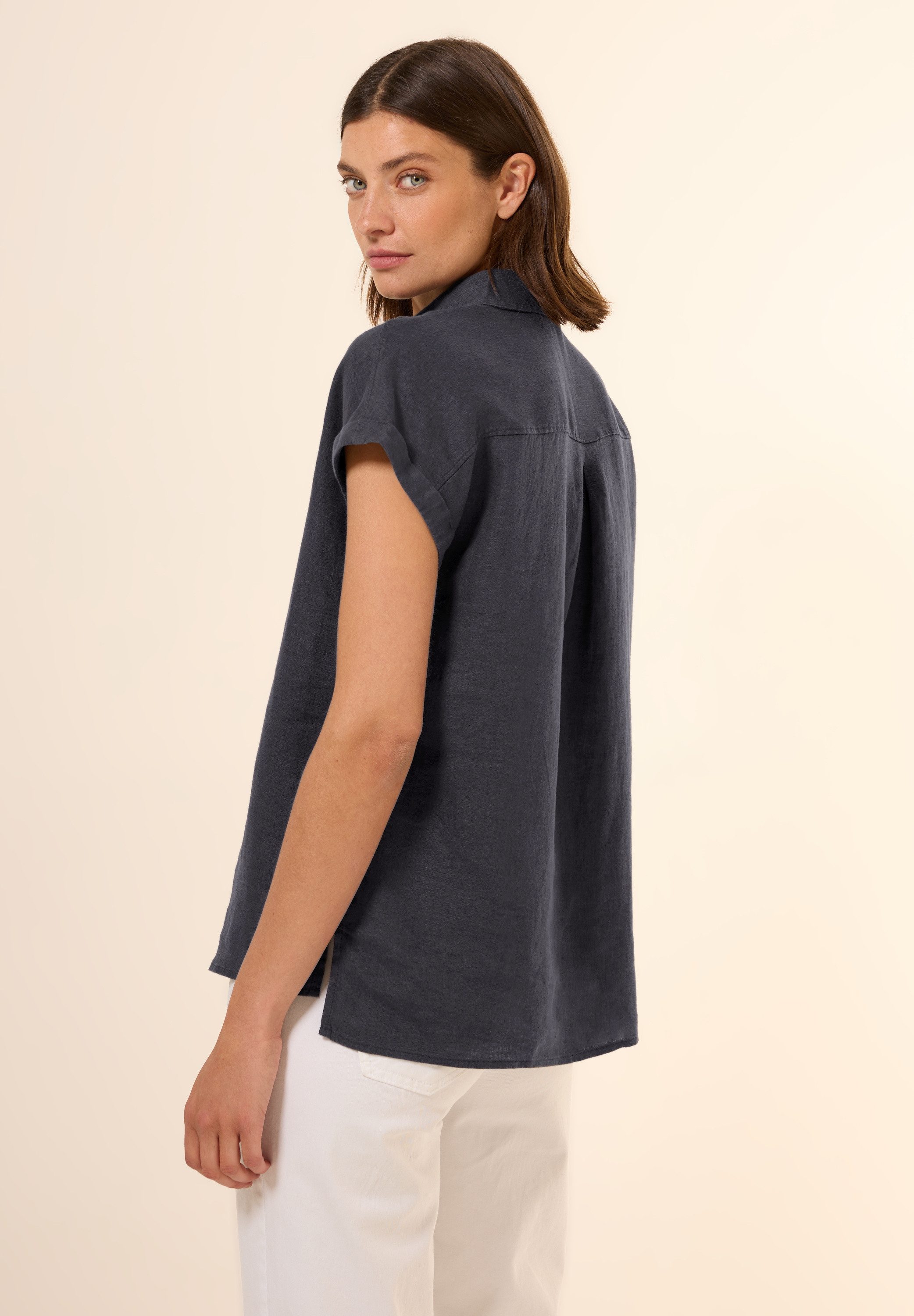 Cecil Blouse met korte mouwen met zijsplits en van linnen