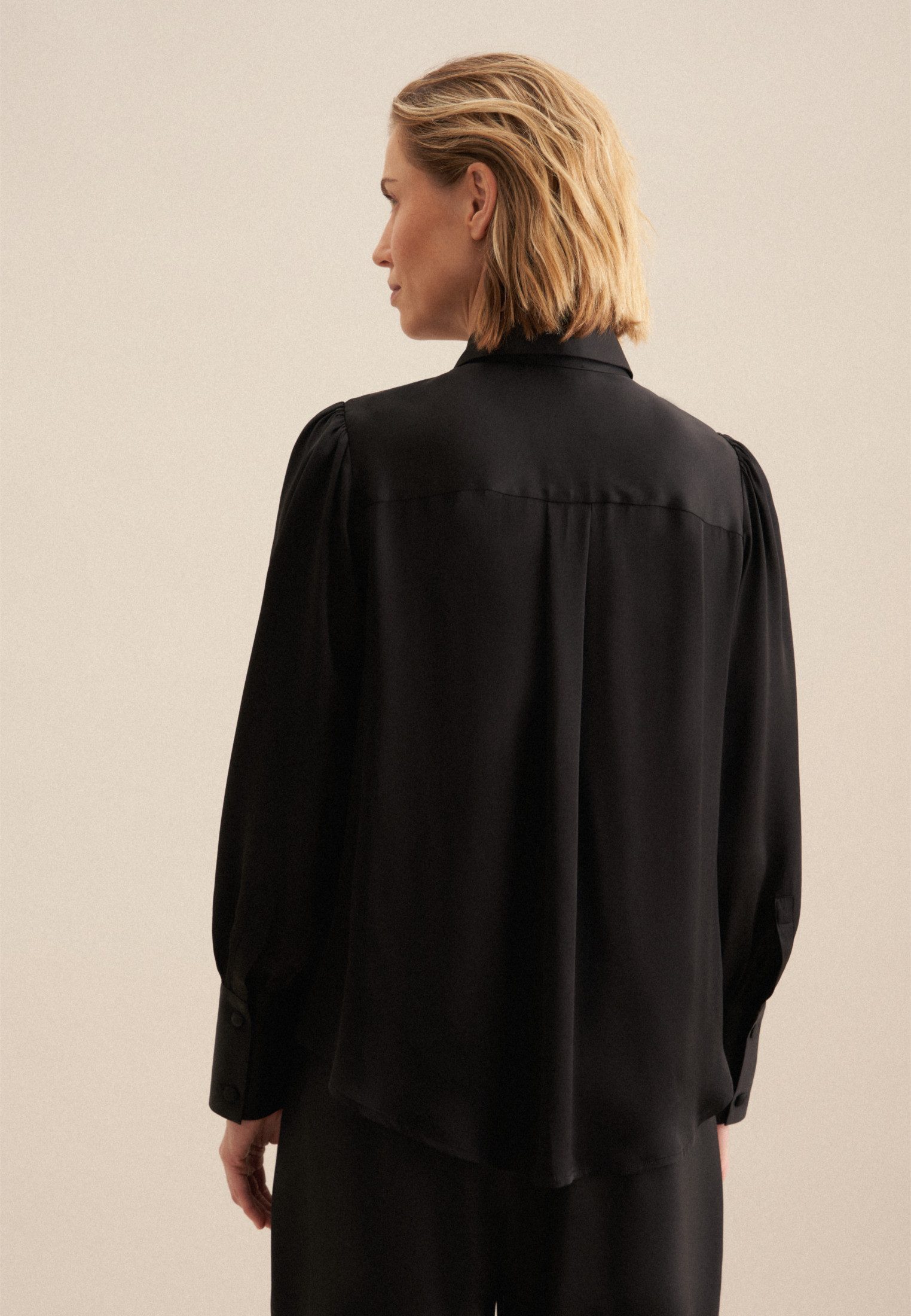 seidensticker Blouse met kraagstrik Zwarte roos Lange mouwen kraag uni