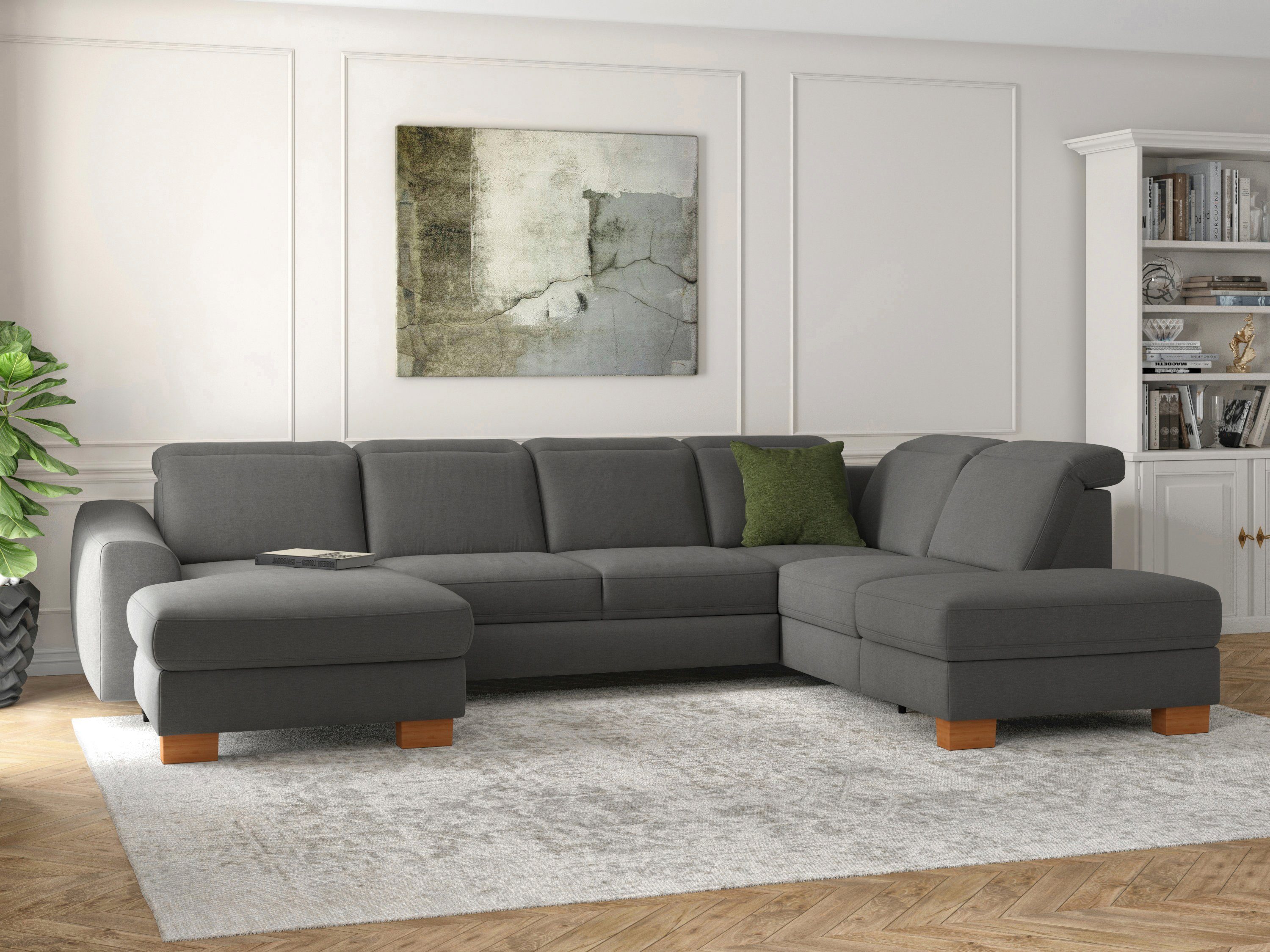 sit&more Zithoek Dundee U-vorm met binnenvering en massief houten poten, naar keuze met verstelbare hoofdsteun