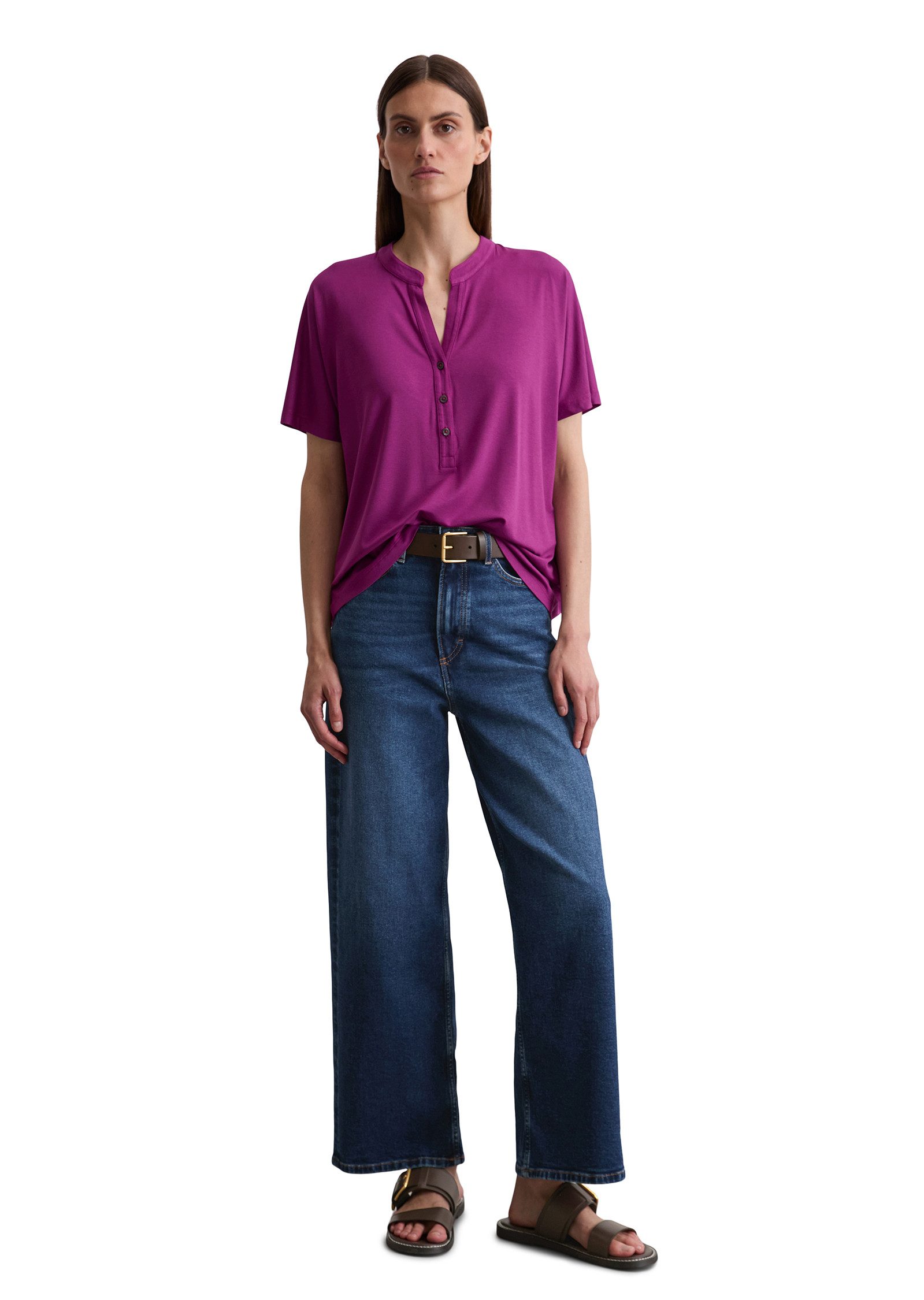 Marc O'Polo Shirt met staande kraag met knoopsluiting