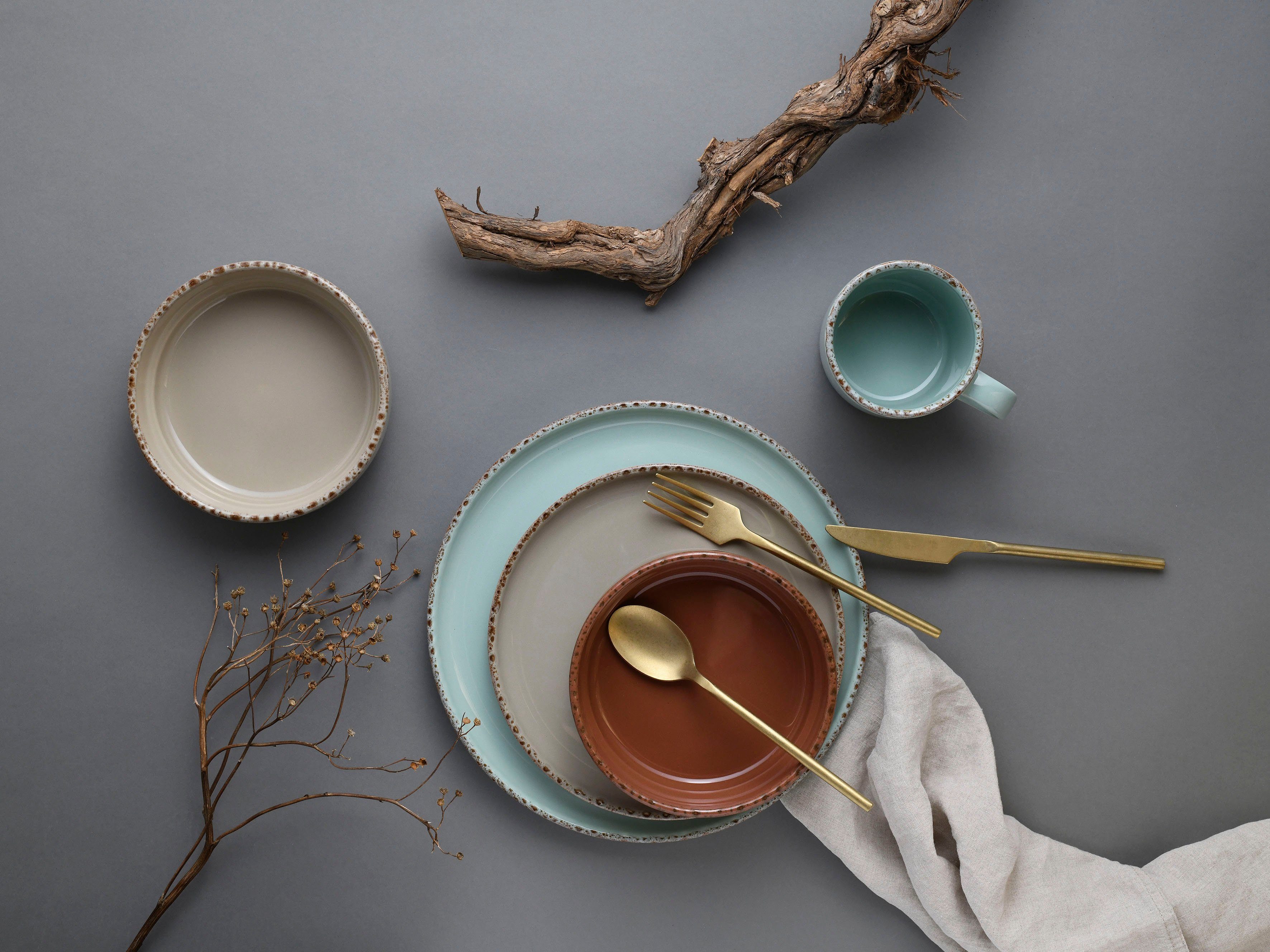 CreaTable Combi-servies Servies-set Terra Collection Servies, trendy ecru Made in Europe, 16 delen voor 4 personen (set, 16-delig)