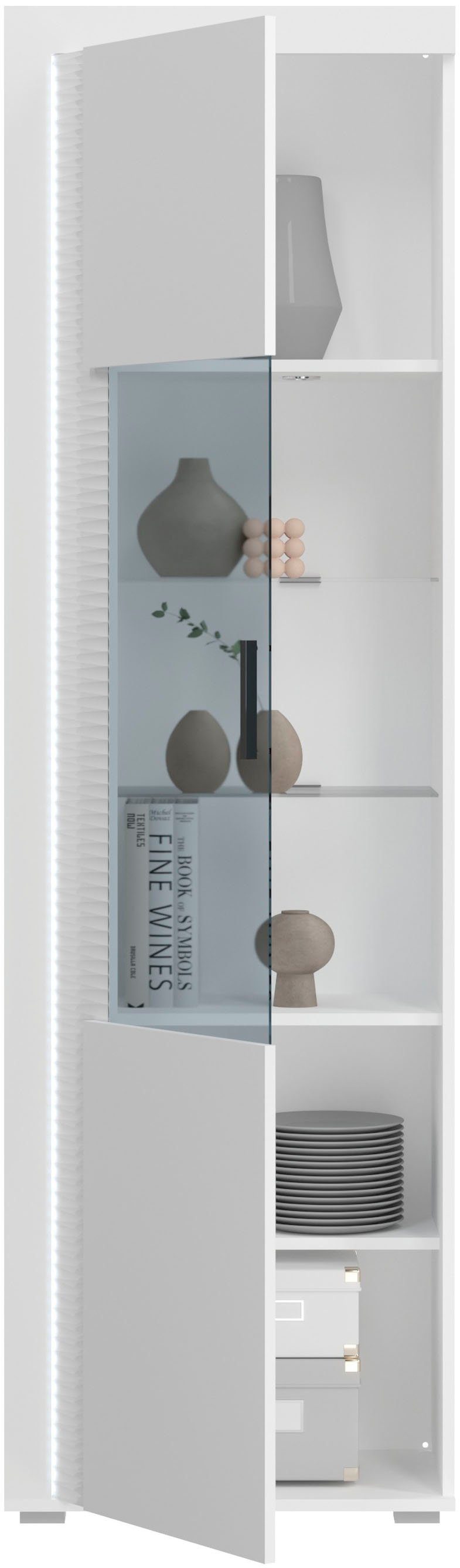 INOSIGN Vitrinekast Viborg, Hoogte 202 cm, inclusief verticale frontverlichting, links/rechts monteerbaar