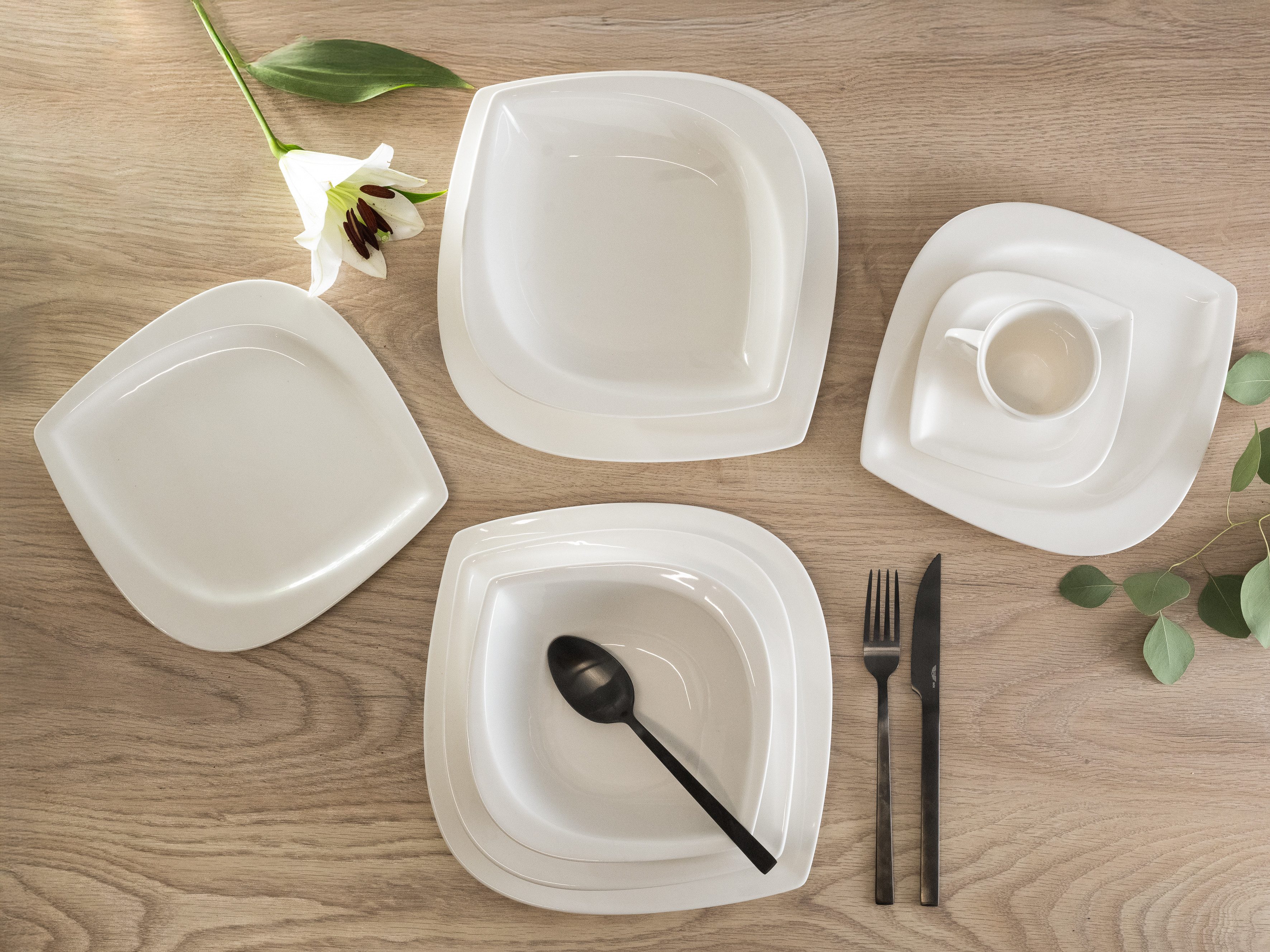 CreaTable Combi-servies Servies-set Melbourne Servies, elegant bladmodel, 30 delen, voor 6 personen (set, 30-delig)