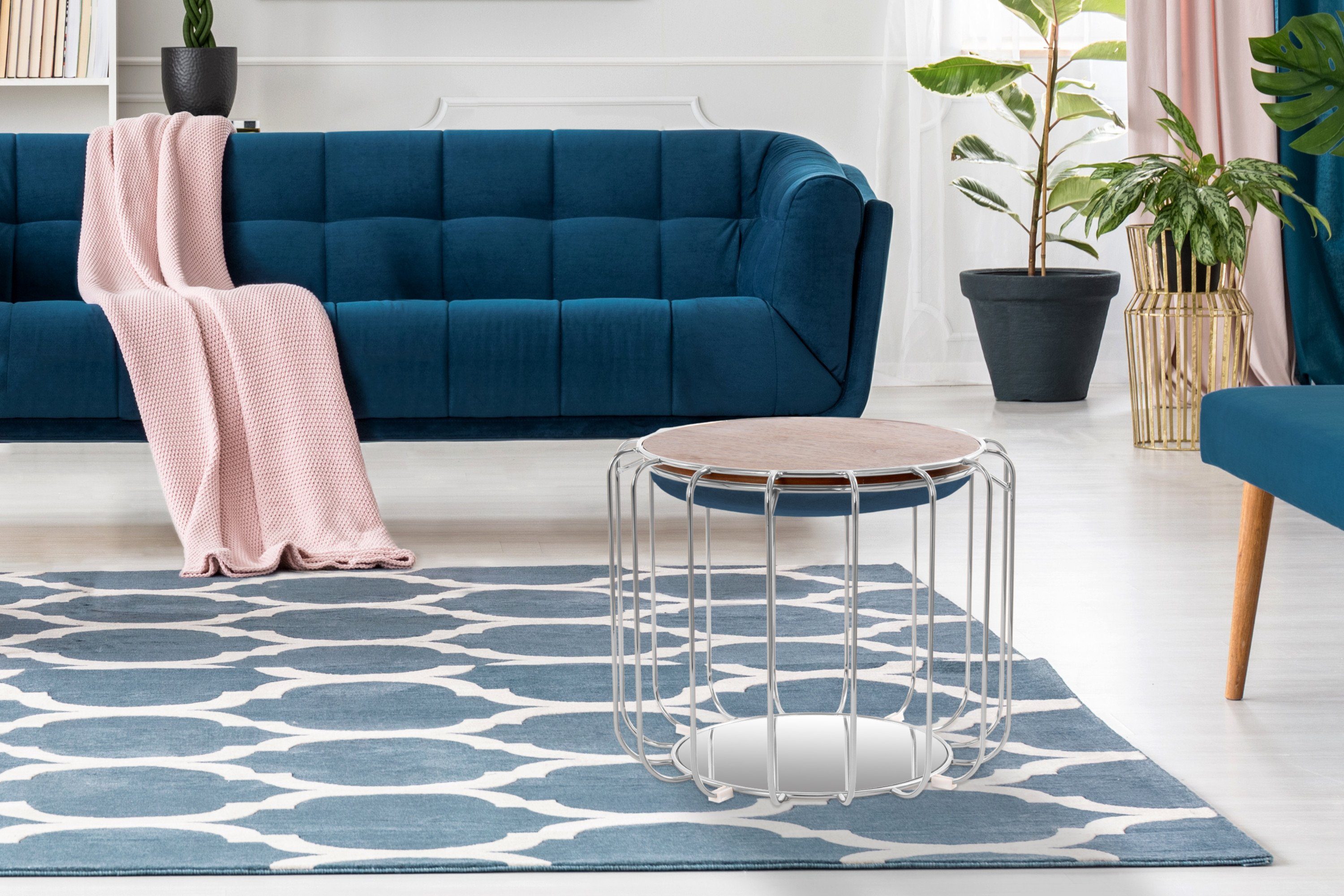 Kayoom Bijzettafel Pouf Comfortable 110, afneembare en omkeerbare bovenkant praktisch om te bouwen tot tafel of voetenbank/poef, met spiegelglas (1 stuk)