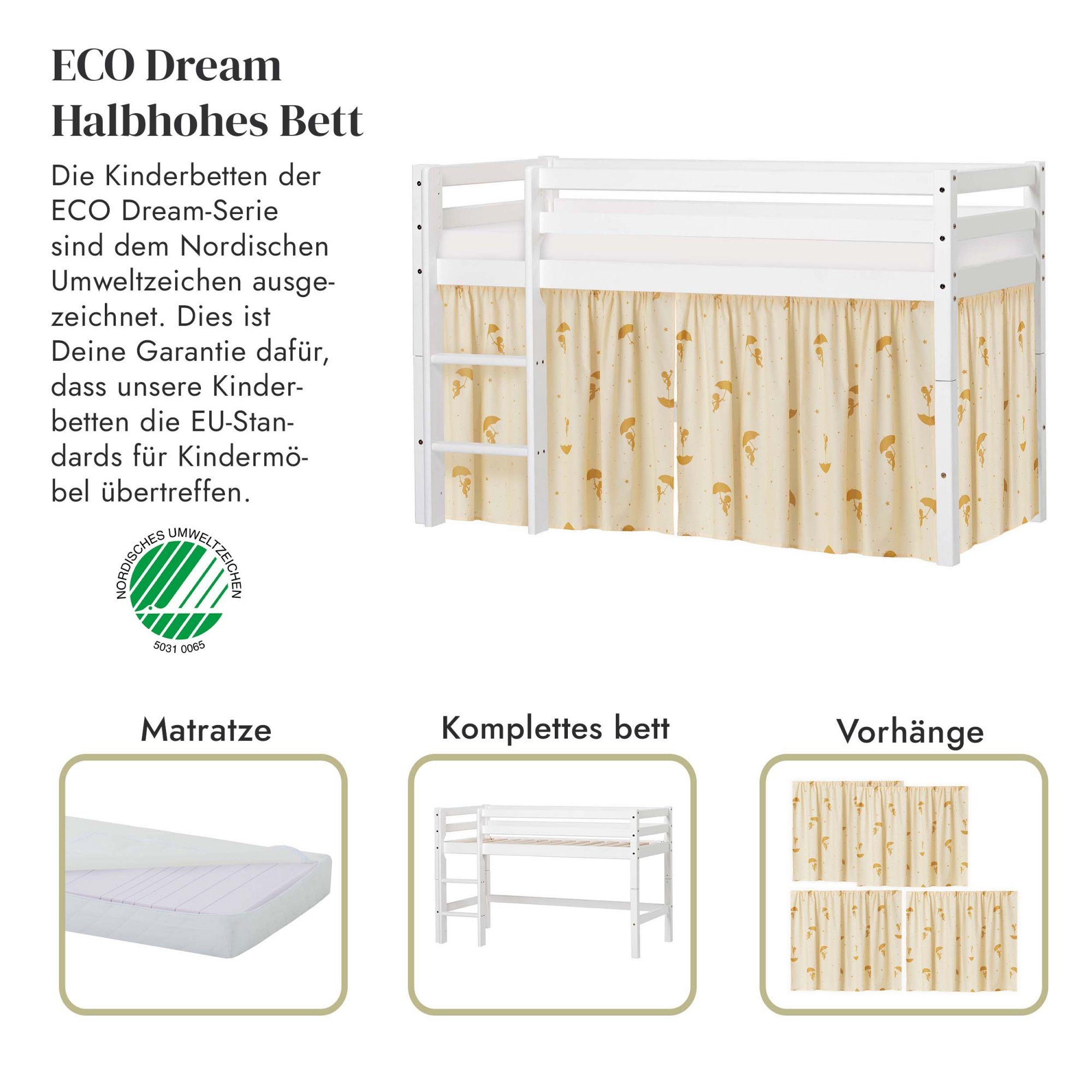 Hoppekids Speelbed Eco Dream Massief hout, naar keuze in 2 afmetingen en 4 kleuren, matras ter keuze