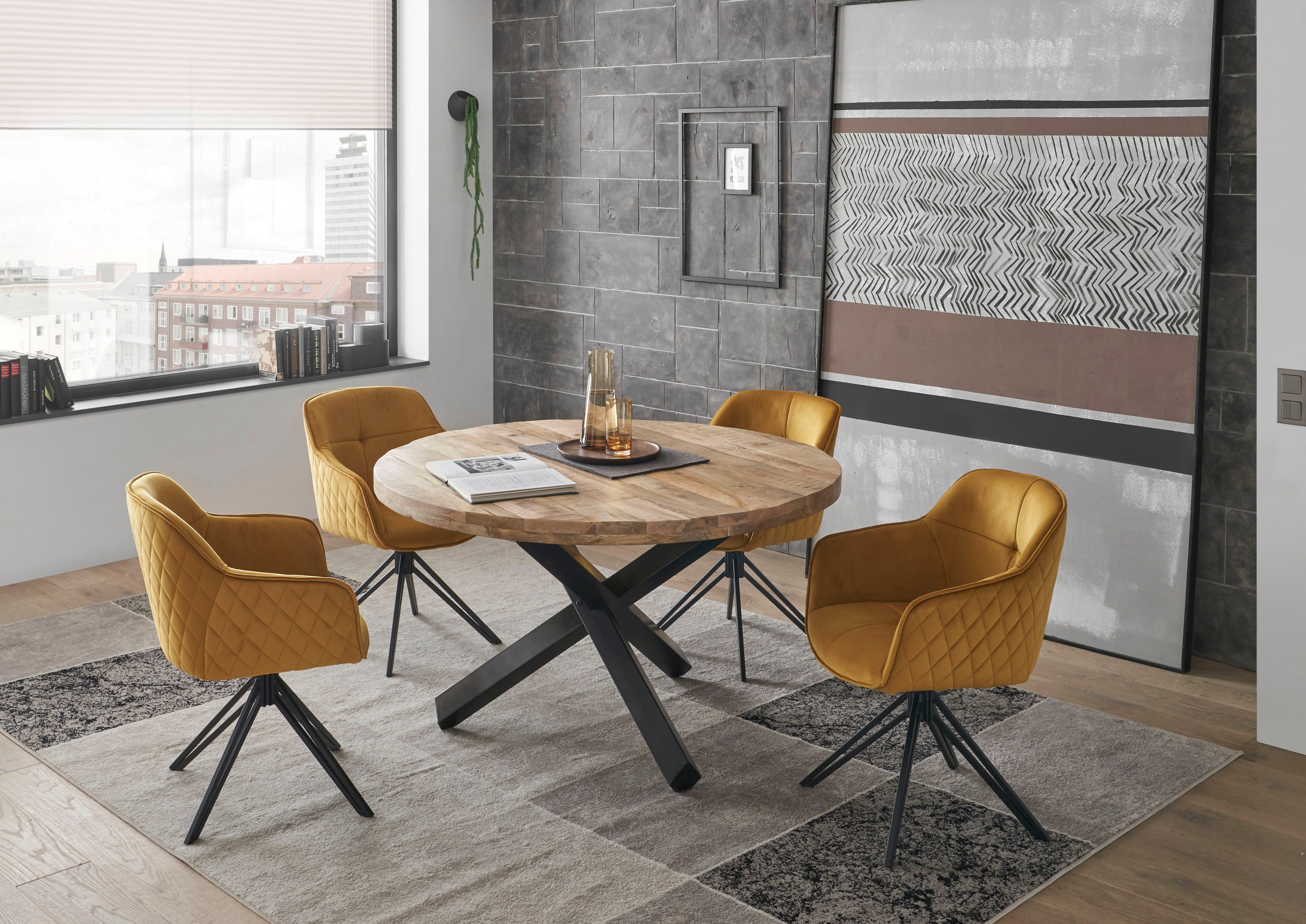 Stolkom Eettafel Ace rond, eettafel in massief mango