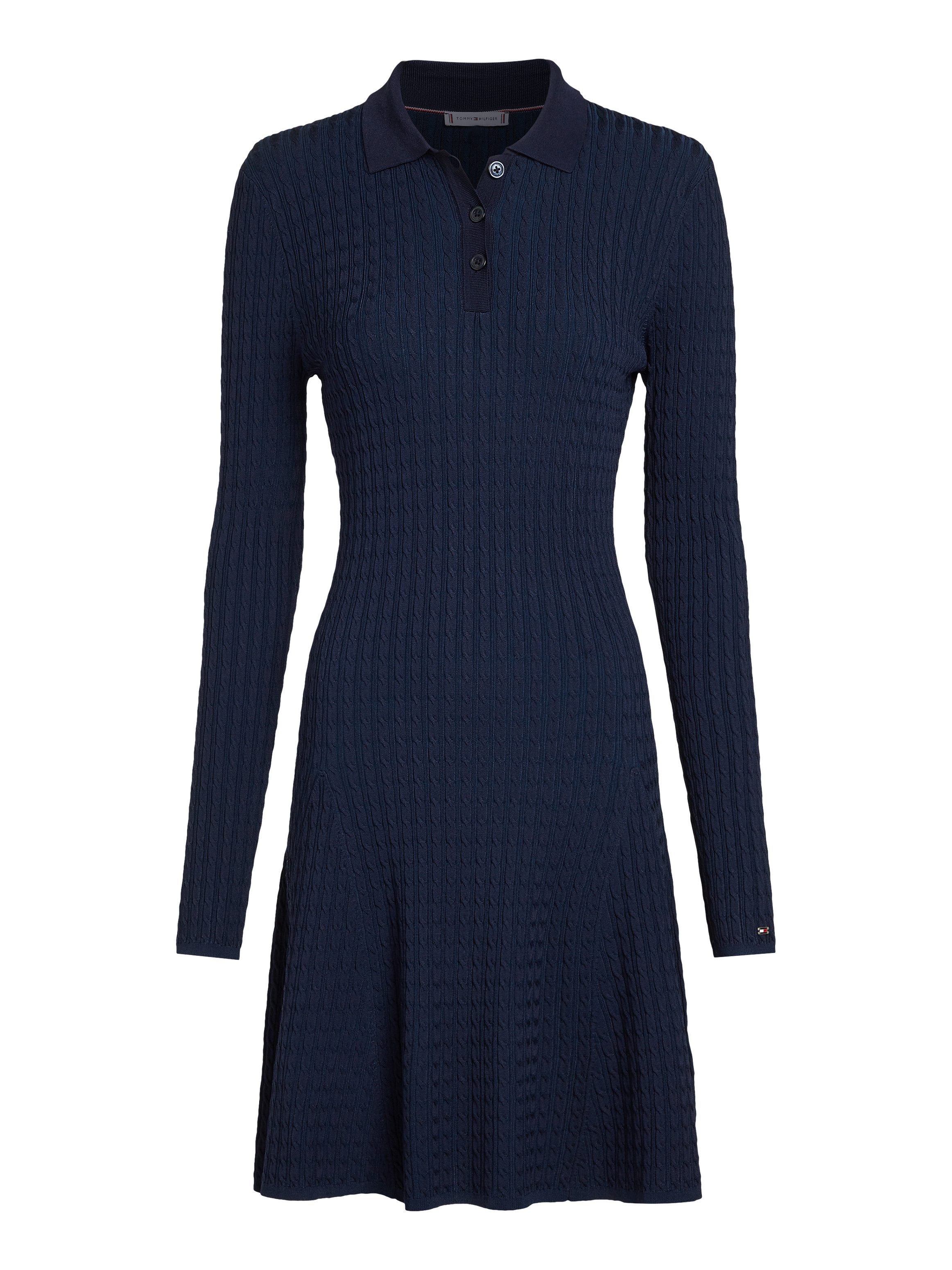 Tommy Hilfiger Gebreide jurk RAYON CABLE F&F LS MIDI DRESS met kabelpatroon, metalen label