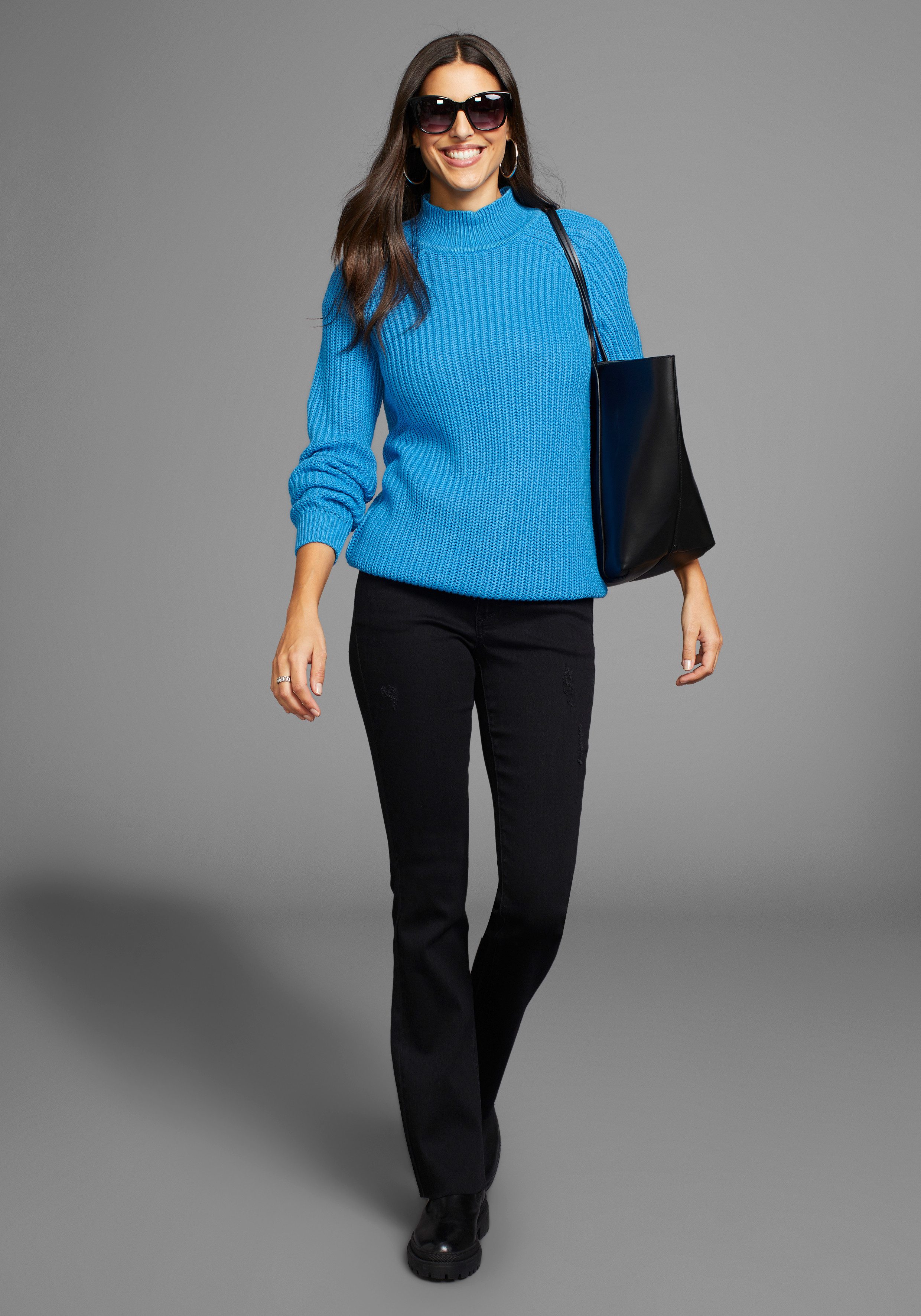 Laura Scott Gebreide trui van grofbreisel met opstaande kraag