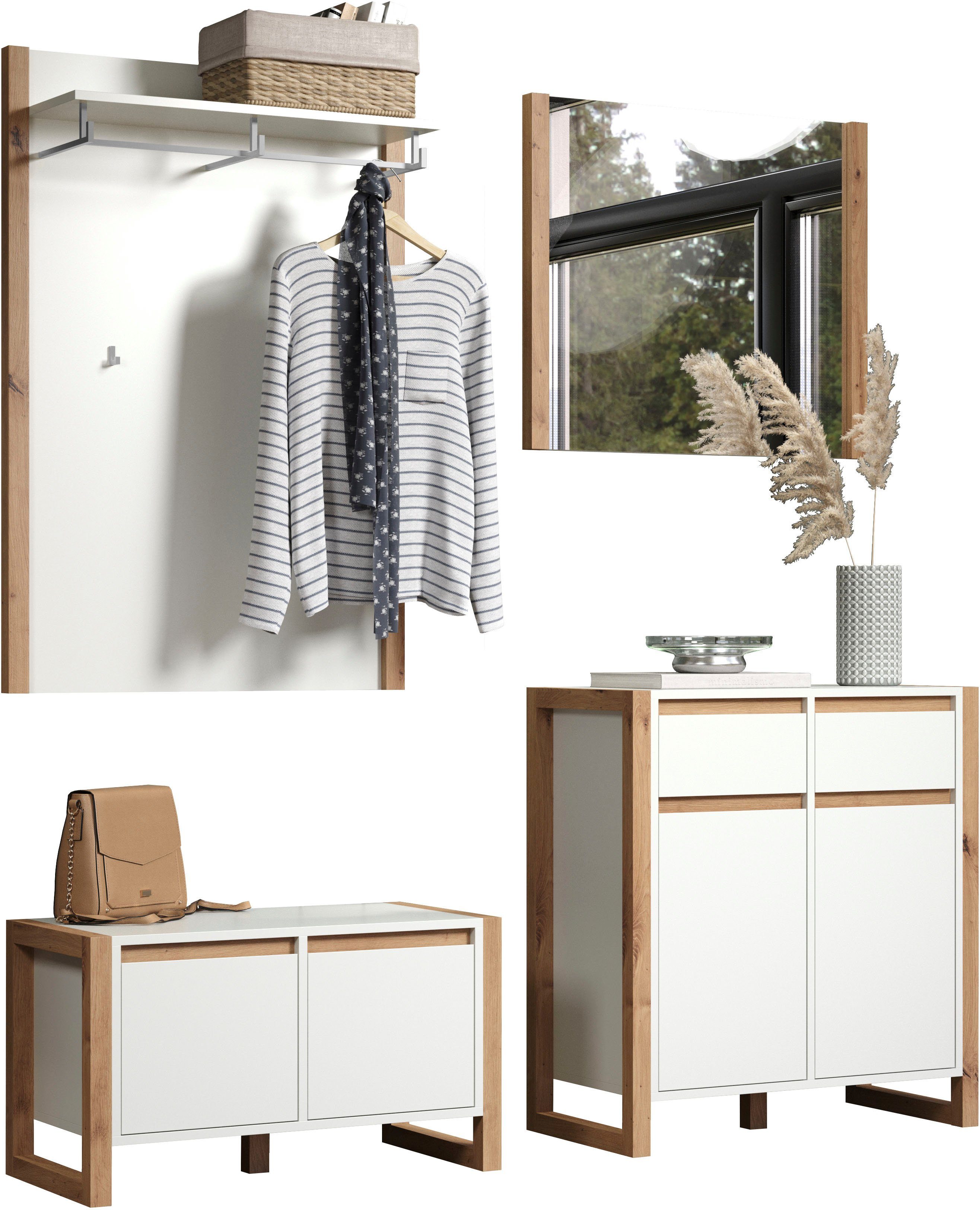 andas Garderobespiegel Drammen Wandspiegel, lijst gedeeltelijke in houtlook, bxh ca.: 78 x 69 cm (1 stuk)