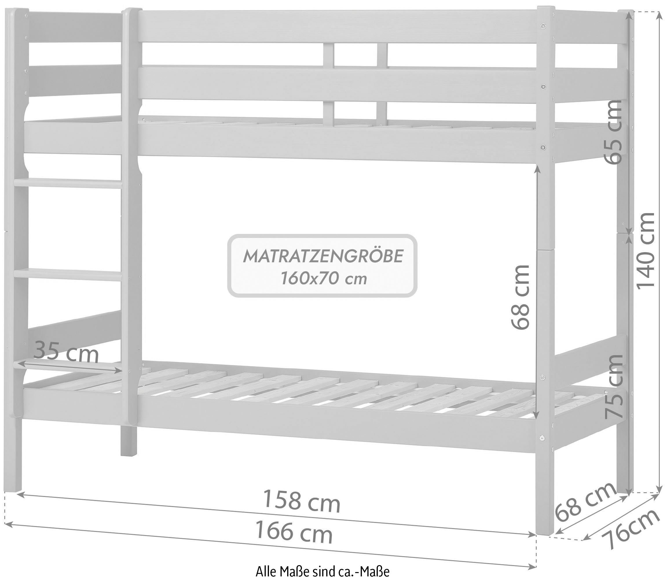 Hoppekids Stapelbed Eco comfort kinderbed 90x200 of 70x160 van massief hout in 4 kleuren