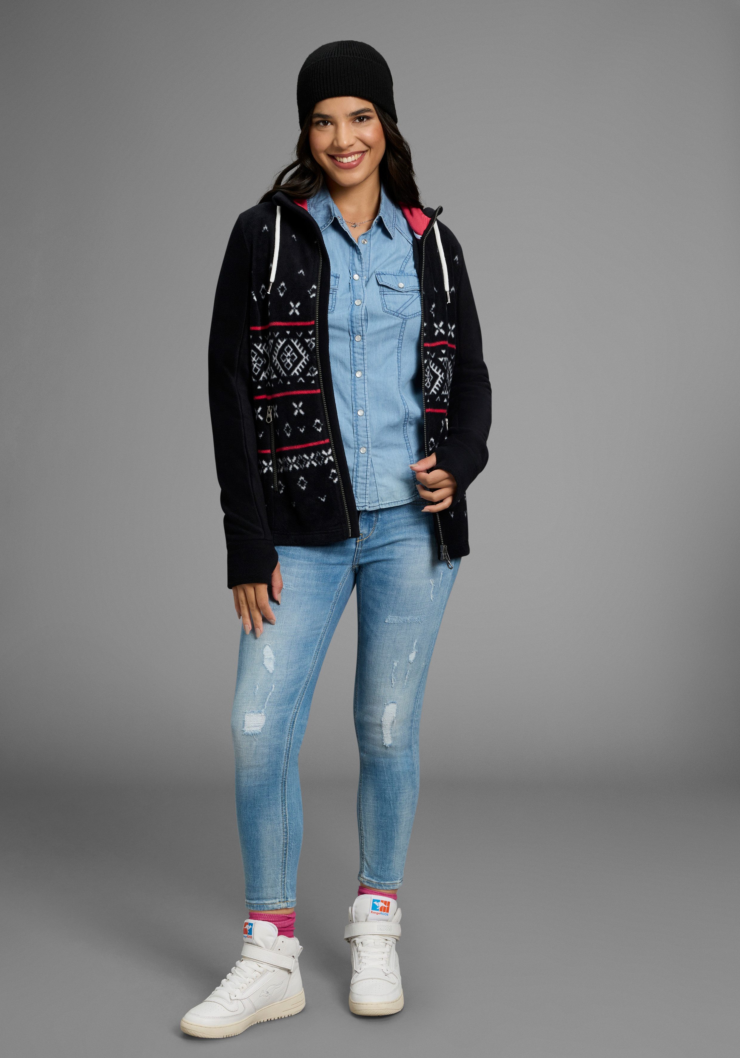 KangaROOS Fleecejack met noors motief