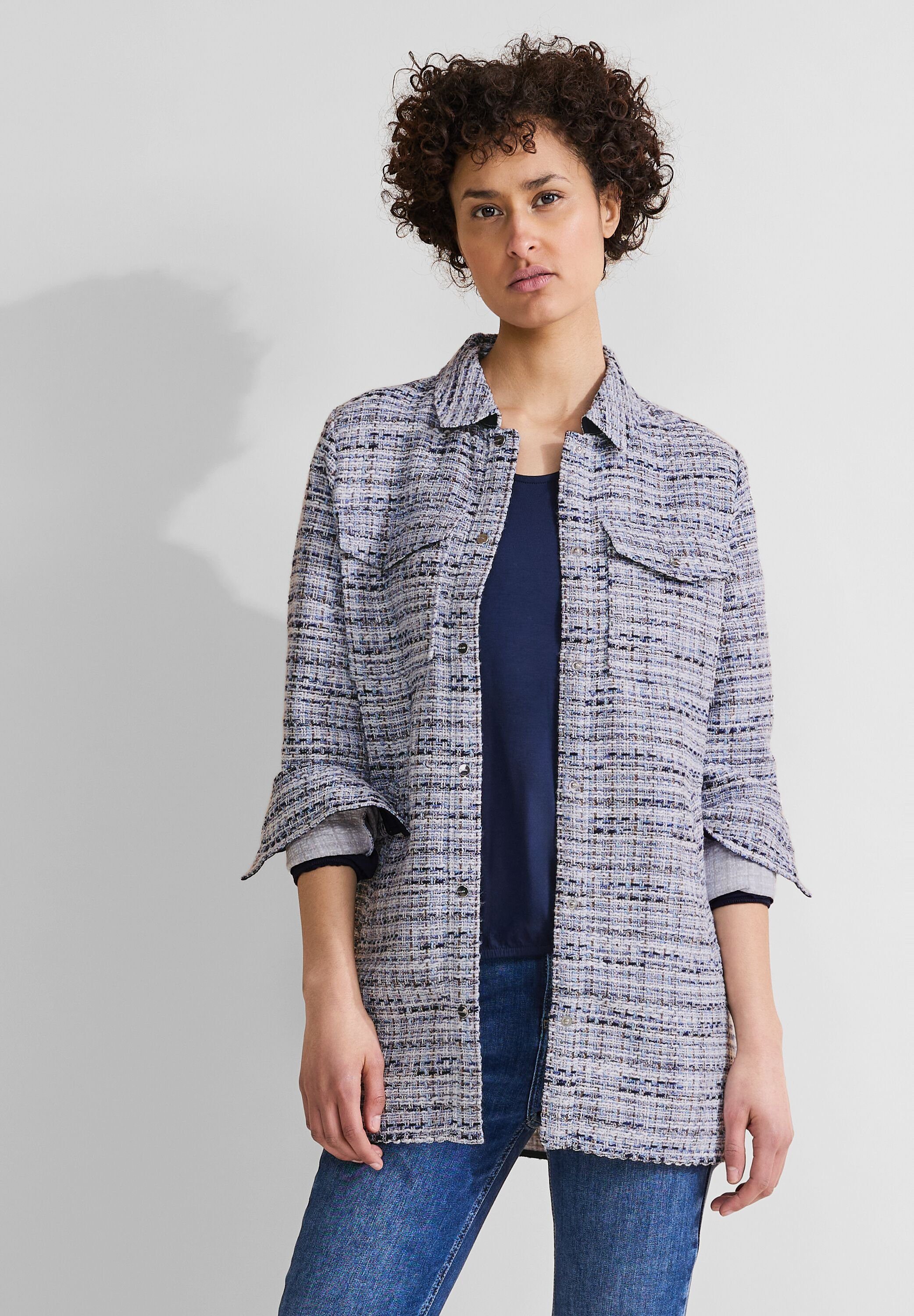 STREET ONE Lange blazer in meerkleurige bouclé-look