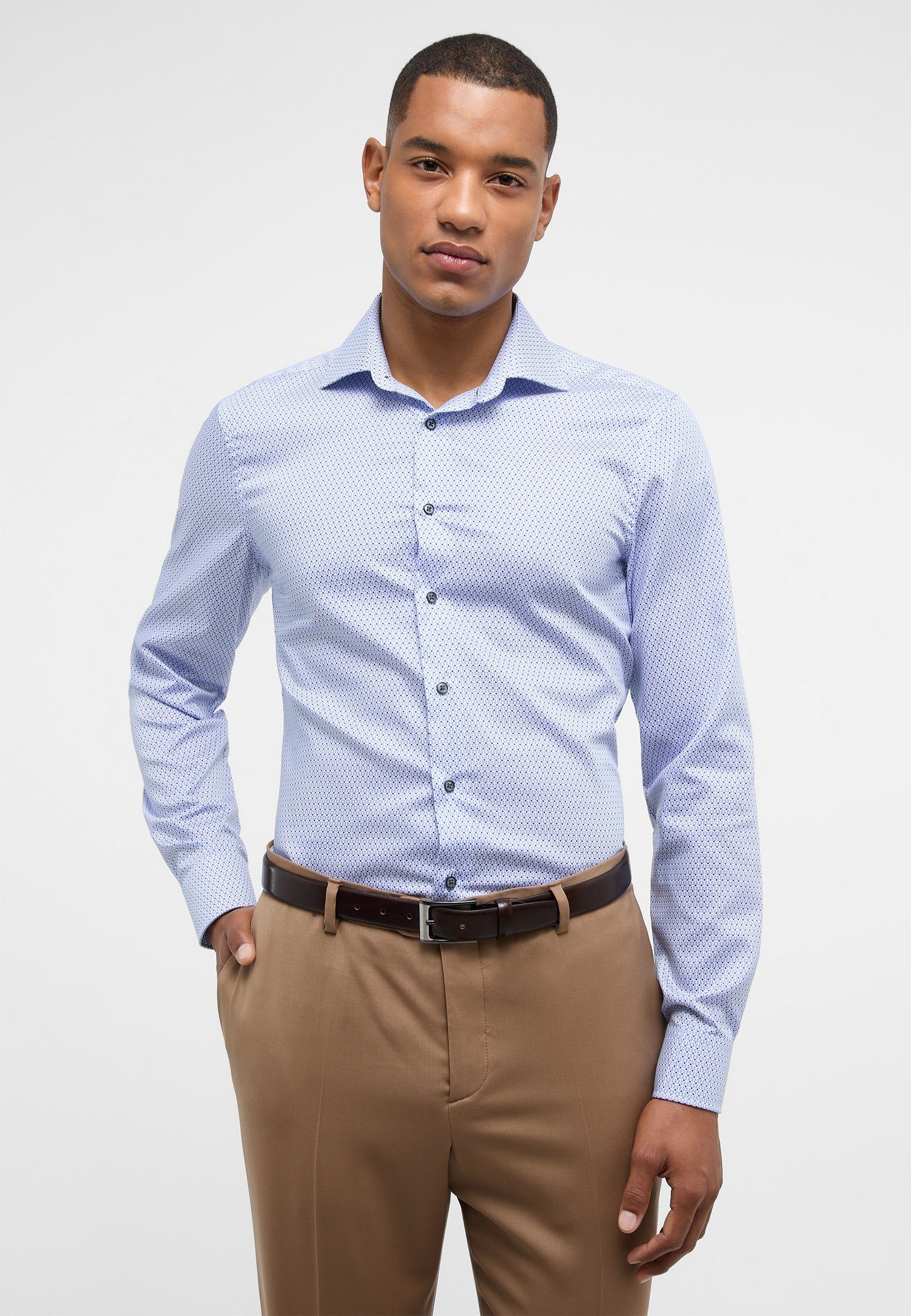 Eterna Overhemd met lange mouwen Slim fit NON IRON (strijkvrij) heren overhemden maat 43 blauw