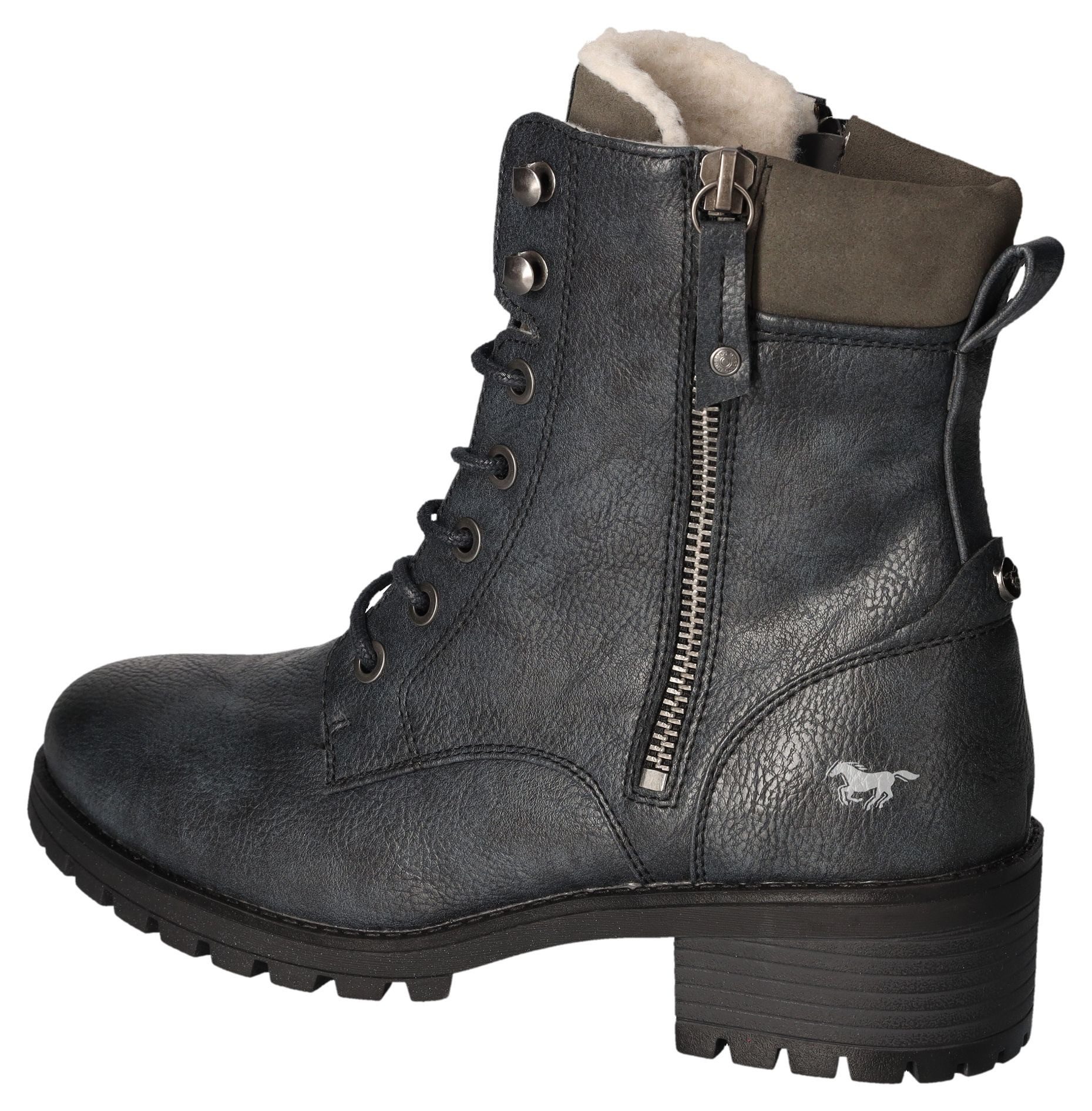 Mustang Shoes Veterschoenen veterschoenen, enkellaars, hakken, in metallic-look, smalle vorm