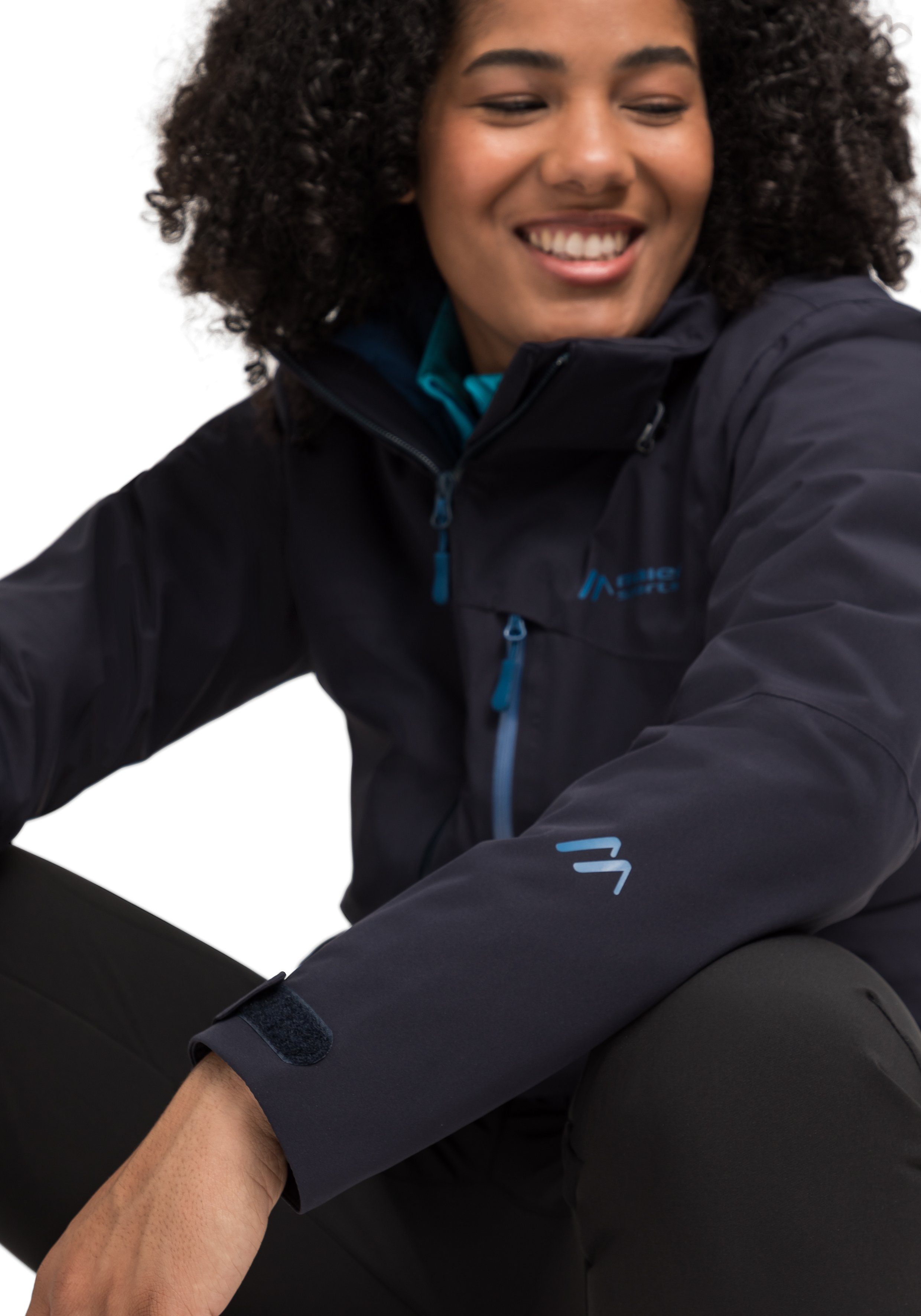 Maier Sports Outdoorjack Ribut Long W Dames wandeljas, ademend en waterdicht, regenjas met capuchon