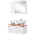 held moebel badkamerserie davos spiegelkast met ledverlichting, hangend kastje en wastafelonderkast (3 stuks) wit