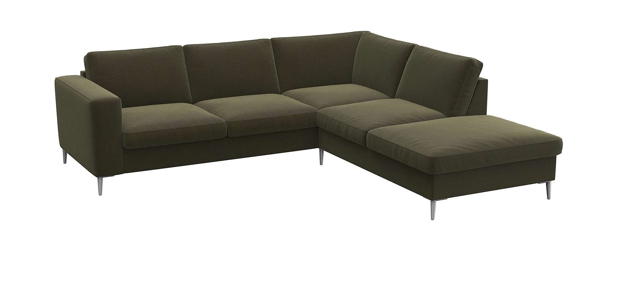 FLEXLUX Hoekbank Fiore, L-vorm brede armleuningen, aluminiumkleurige poten, bxd 241x225 cm, koudschuim in de zitting