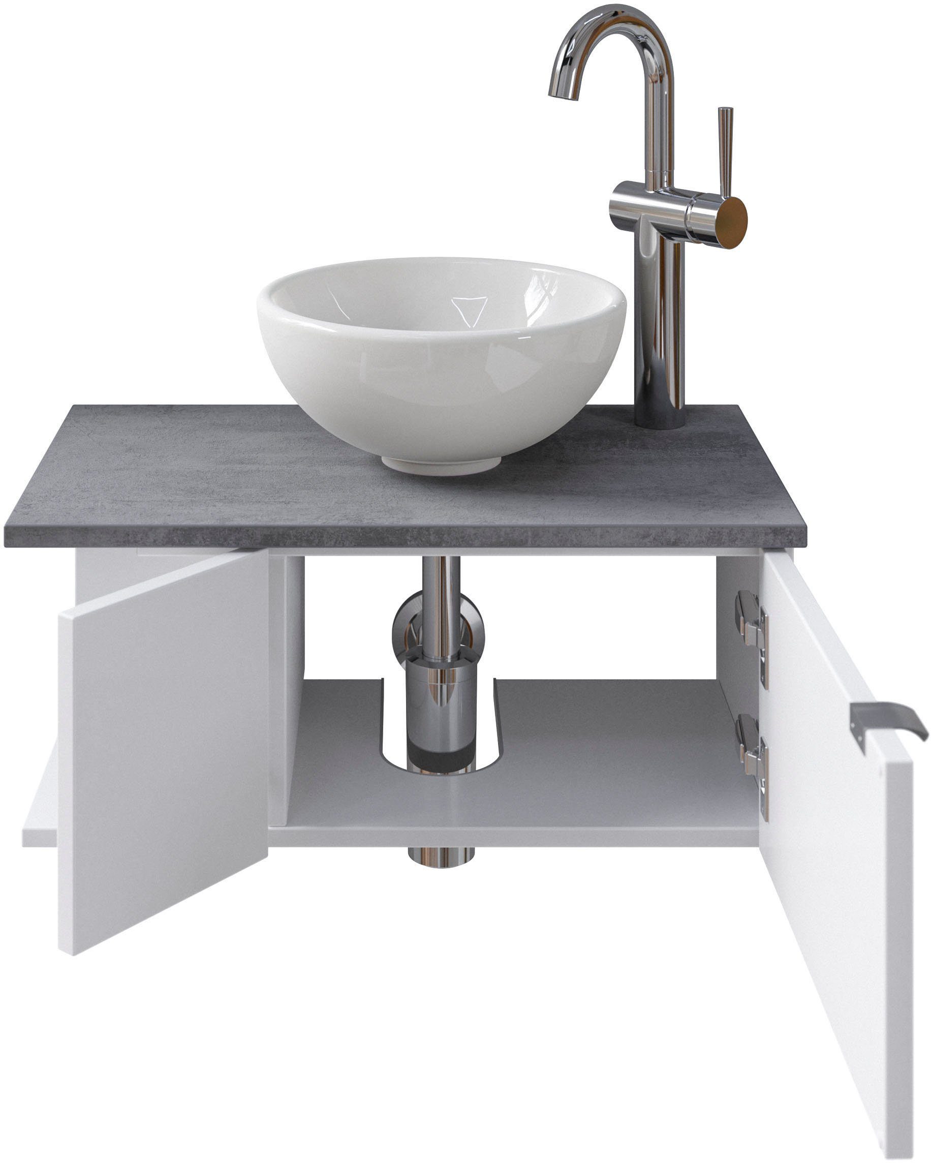 Saphir Wastafelonderkast Serie 6915 wastafel met onderkast voor gastenbadkamer, tweede toilet (3-delig)