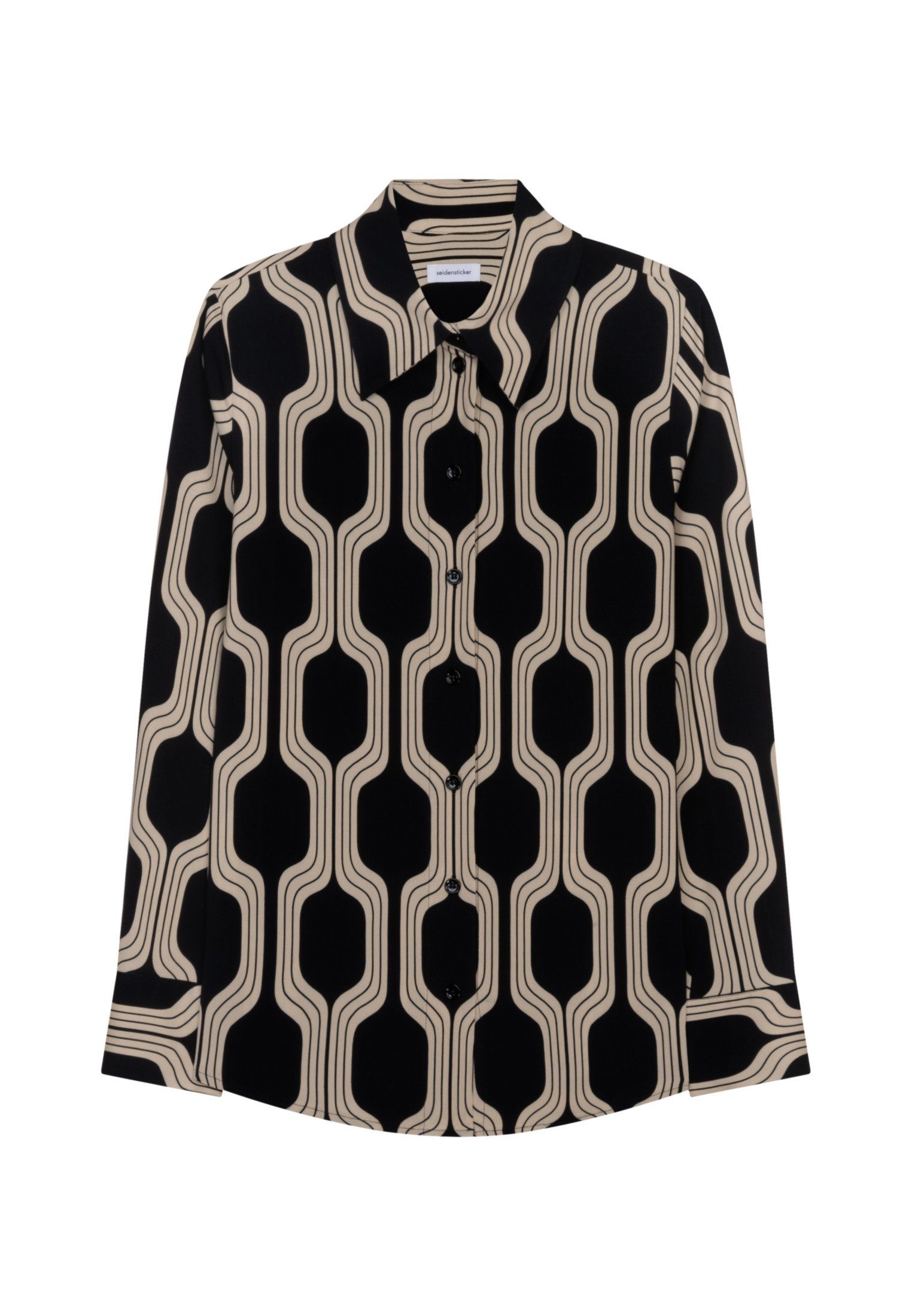 seidensticker Overhemdblouse Zwarte roos Lange mouwen kraag print